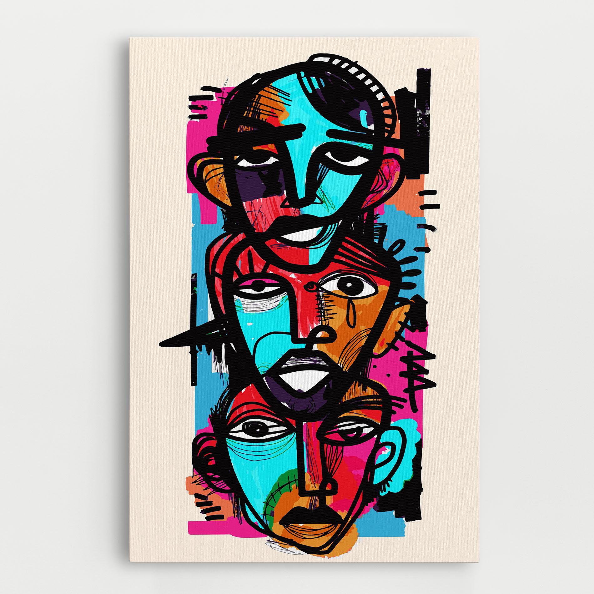 Leinwandbild Blue Orange Faces mockup 0