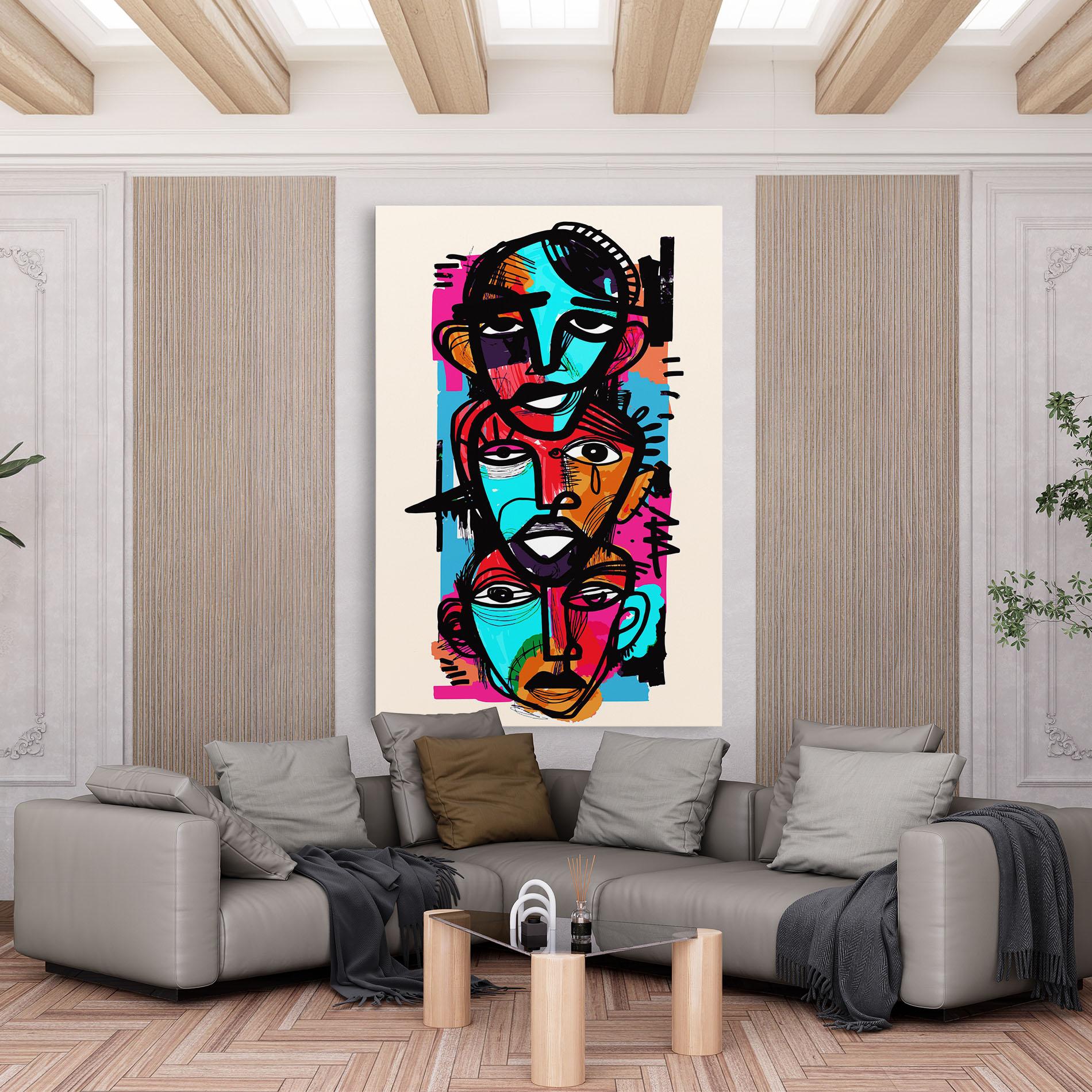 Leinwandbild Blue Orange Faces mockup 6