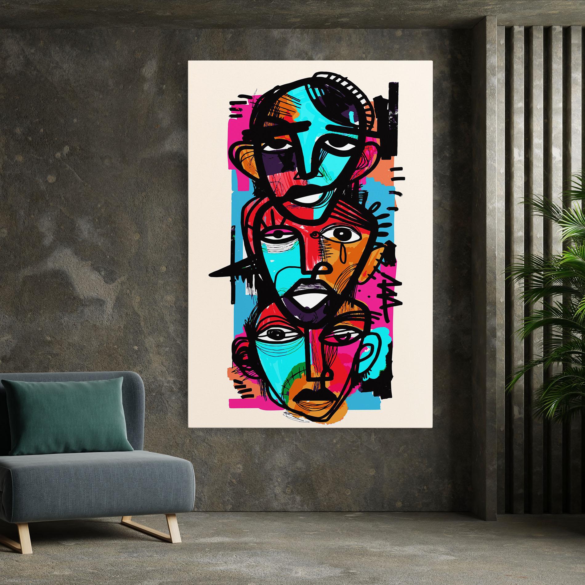 Leinwandbild Blue Orange Faces mockup 7