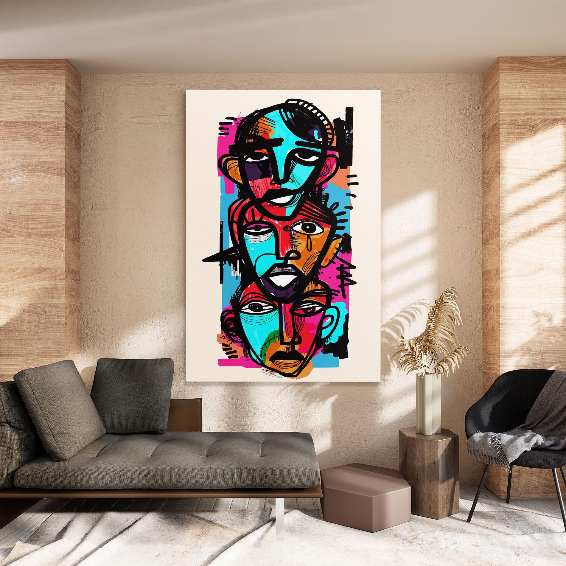 Leinwandbild Blue Orange Faces mockup 8