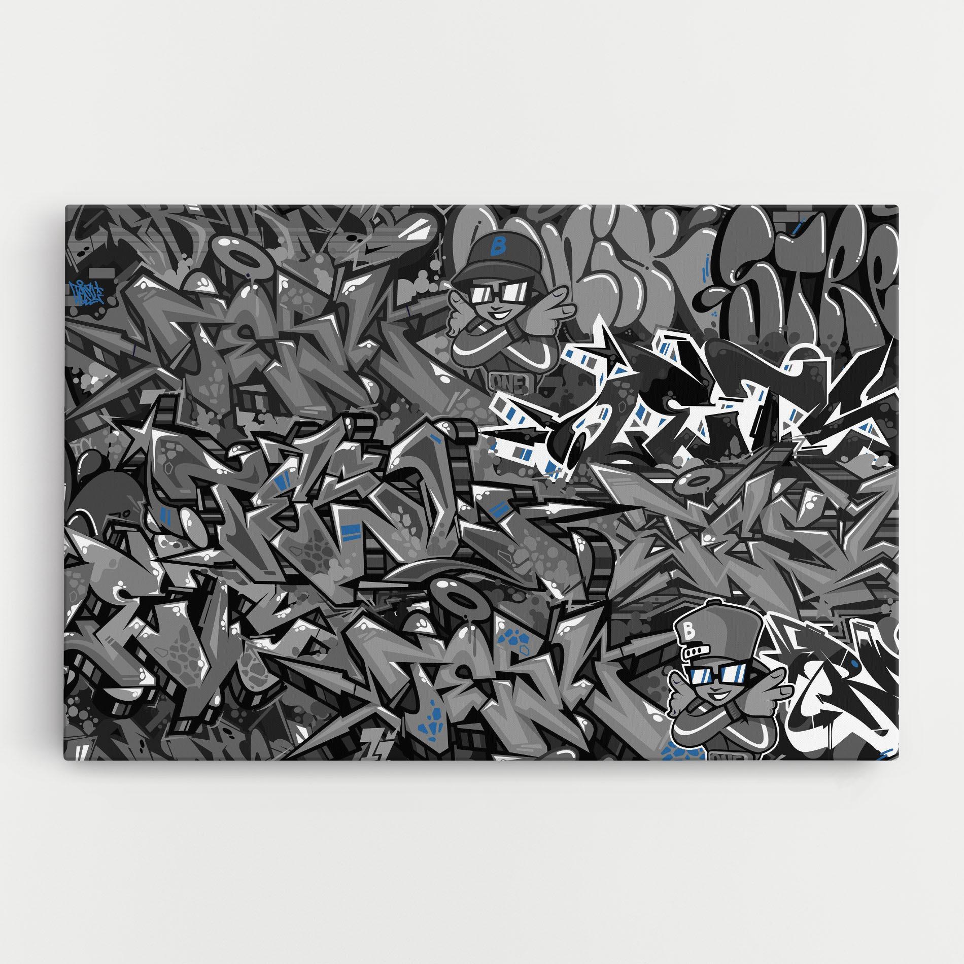 Leinwandbild Grey Blue Graffiti mockup 0
