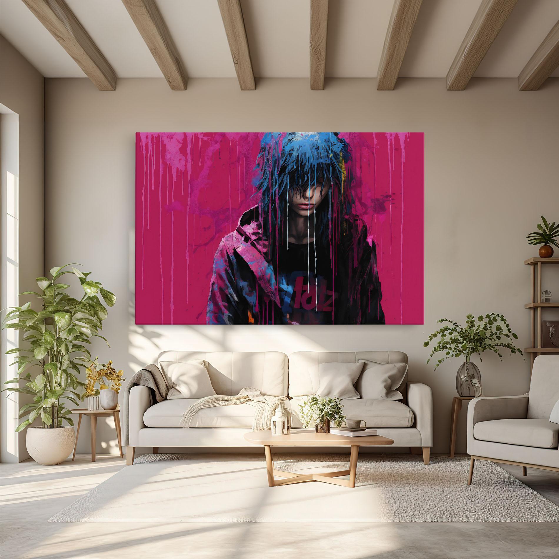 Leinwandbild Blue Pink Falling Paint mockup 6