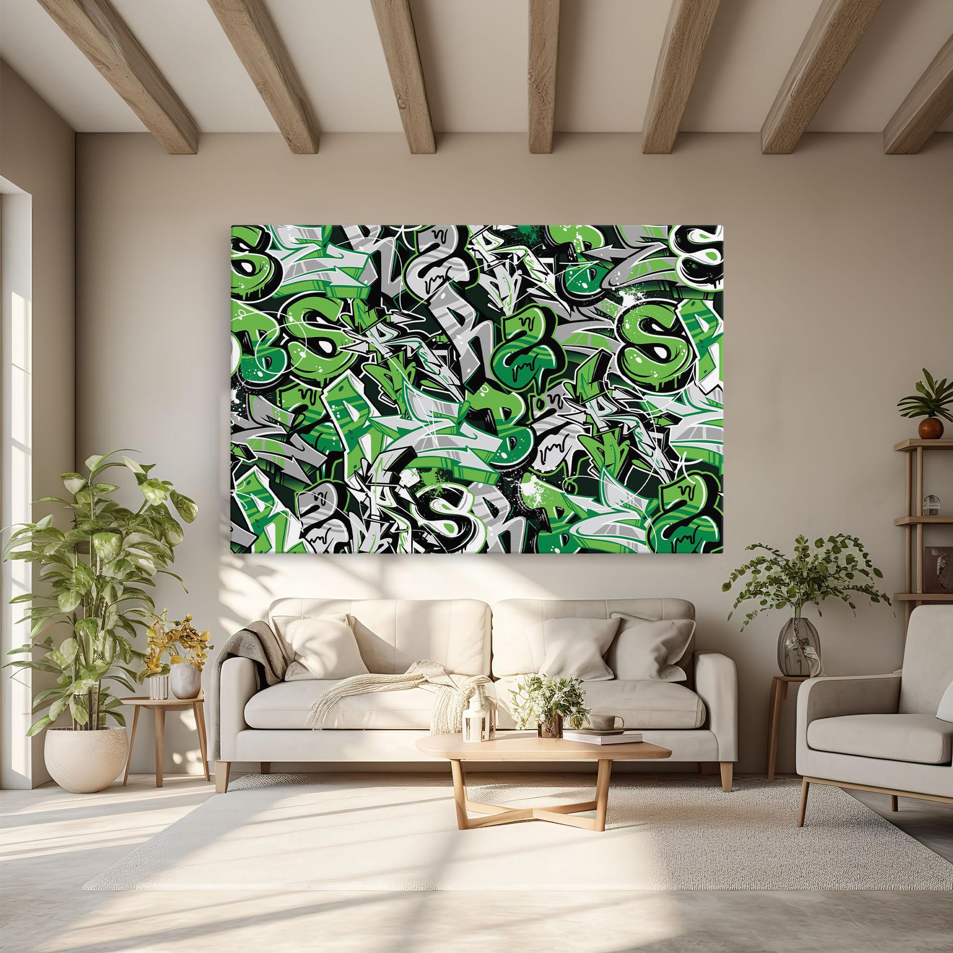 Leinwandbild Green Graffiti Letters mockup 6