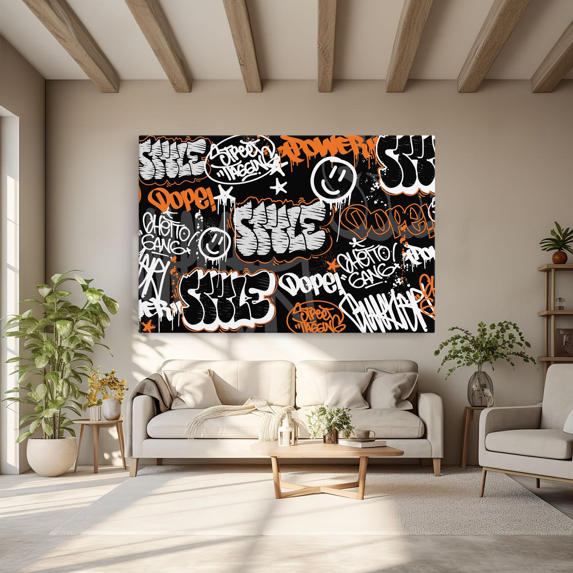 Leinwandbild Orange Black Graffiti mockup 6