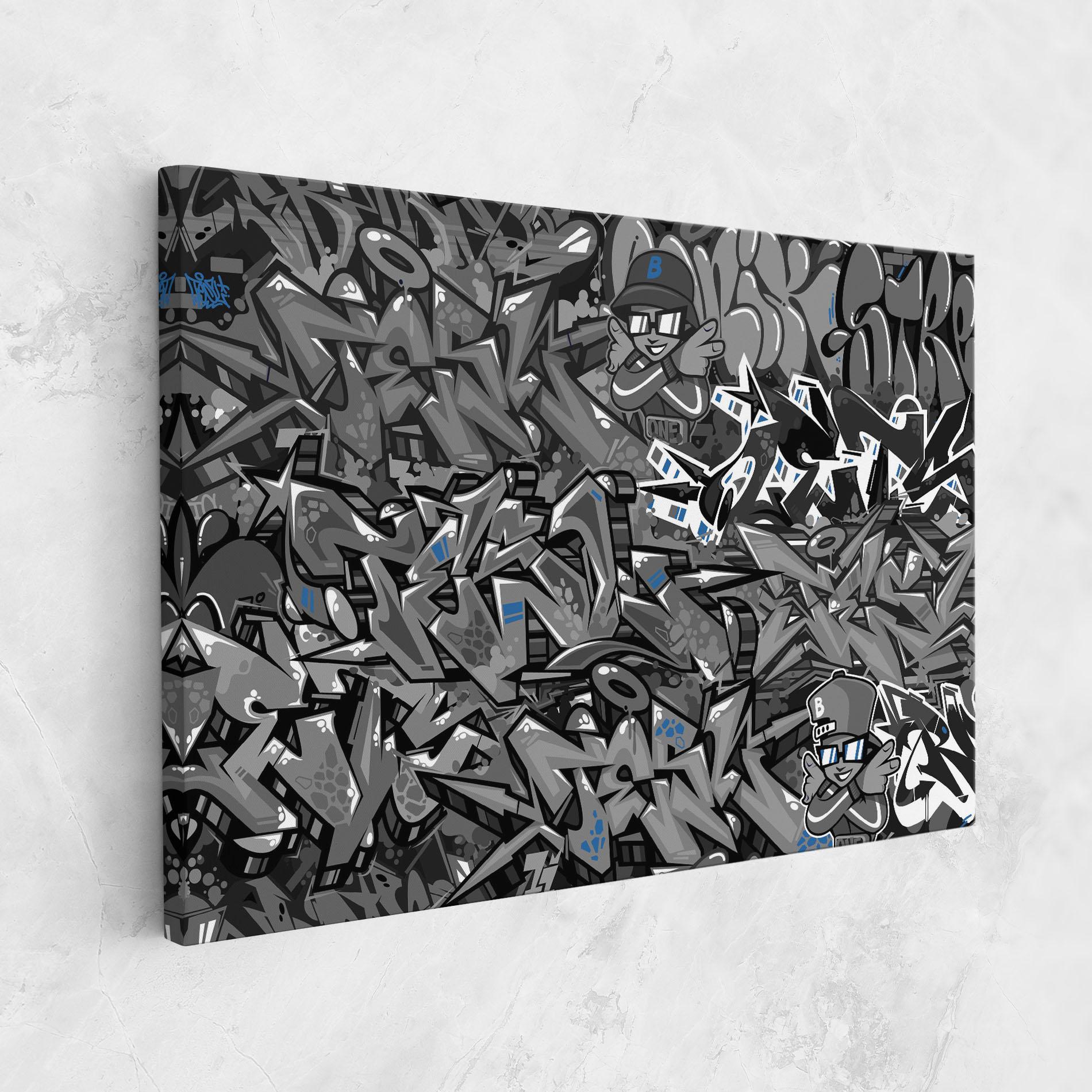 Leinwandbild Grey Blue Graffiti mockup 1