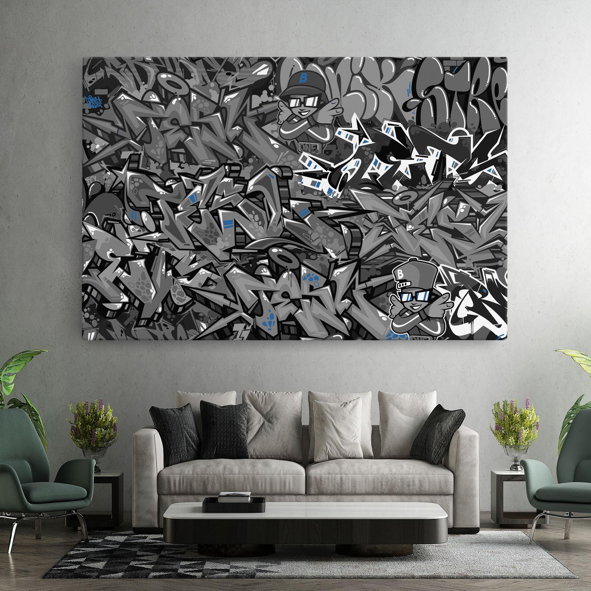 Leinwandbild Grey Blue Graffiti mockup 7