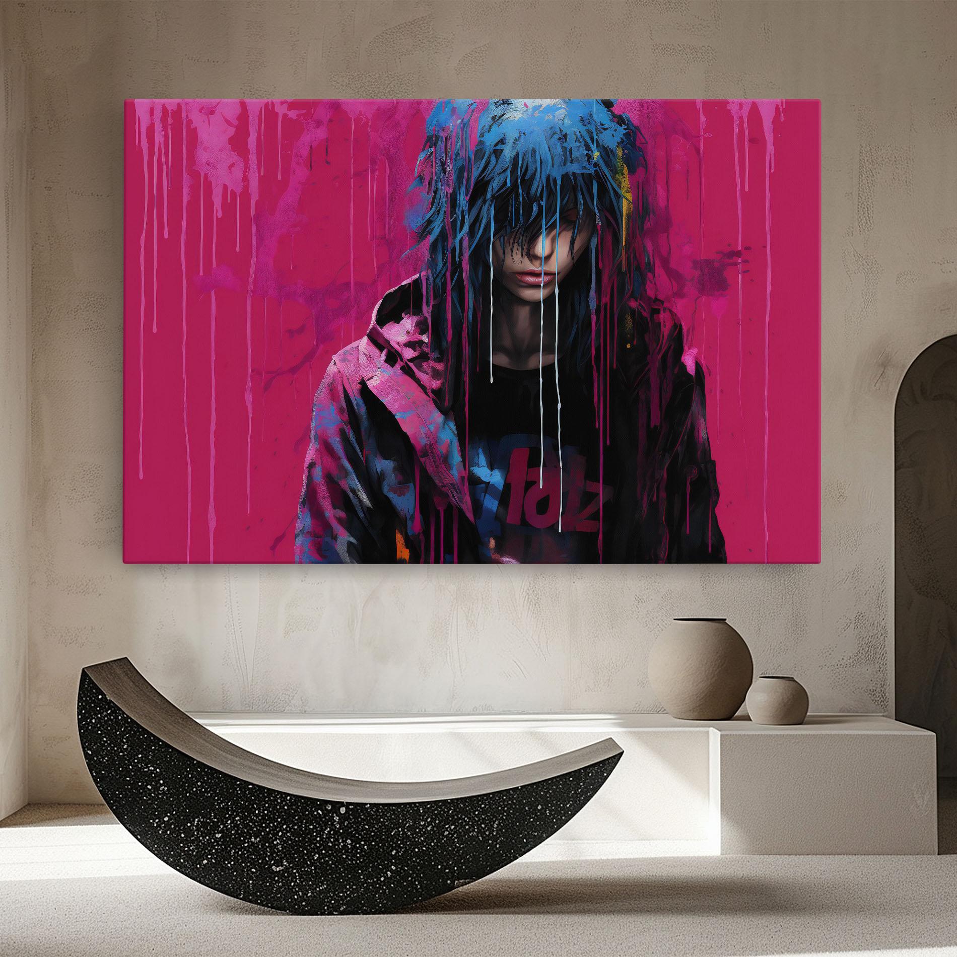 Leinwandbild Blue Pink Falling Paint mockup 8