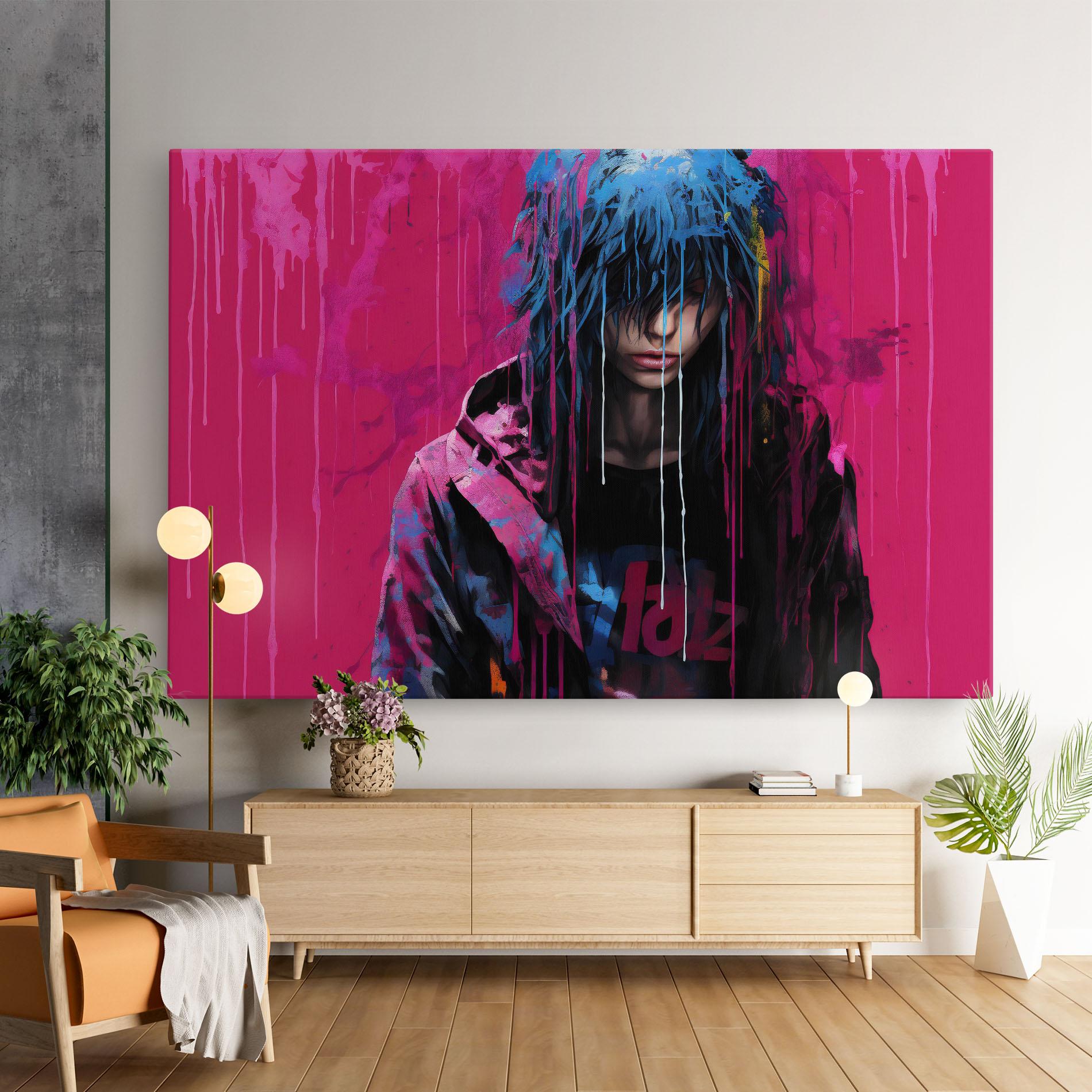 Leinwandbild Blue Pink Falling Paint mockup 9