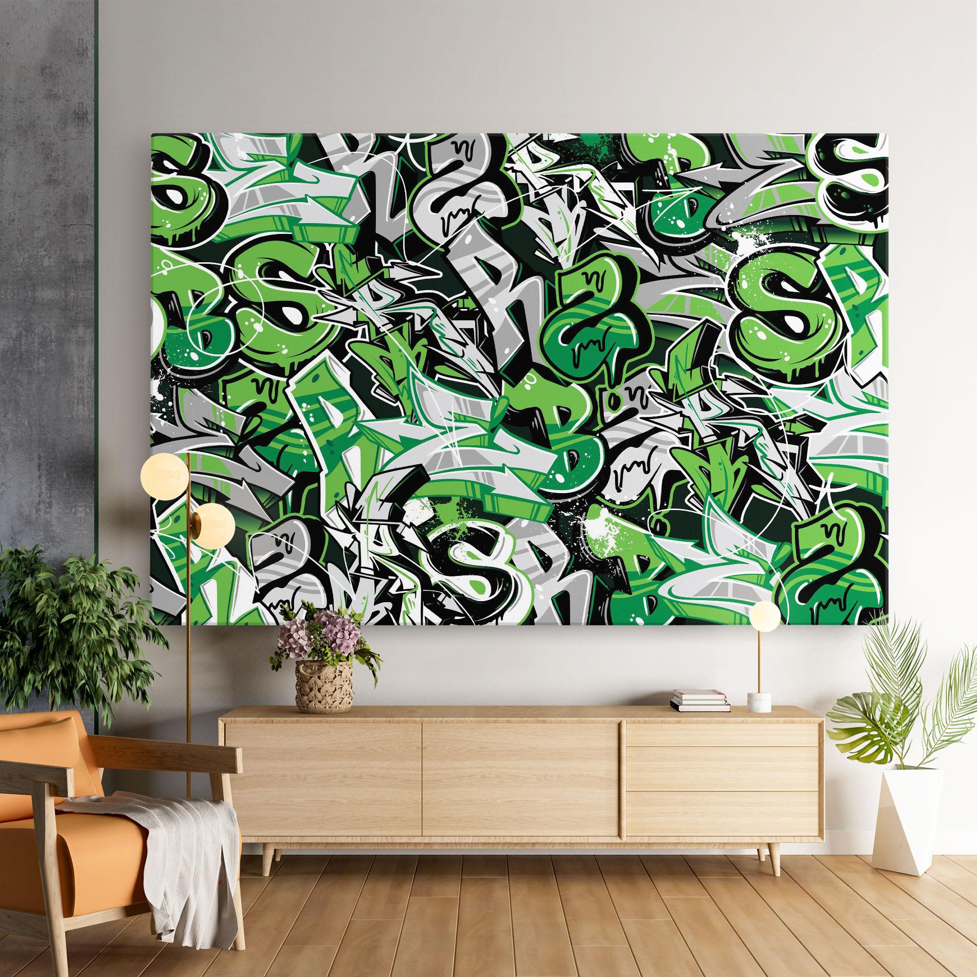 Leinwandbild Green Graffiti Letters mockup 9