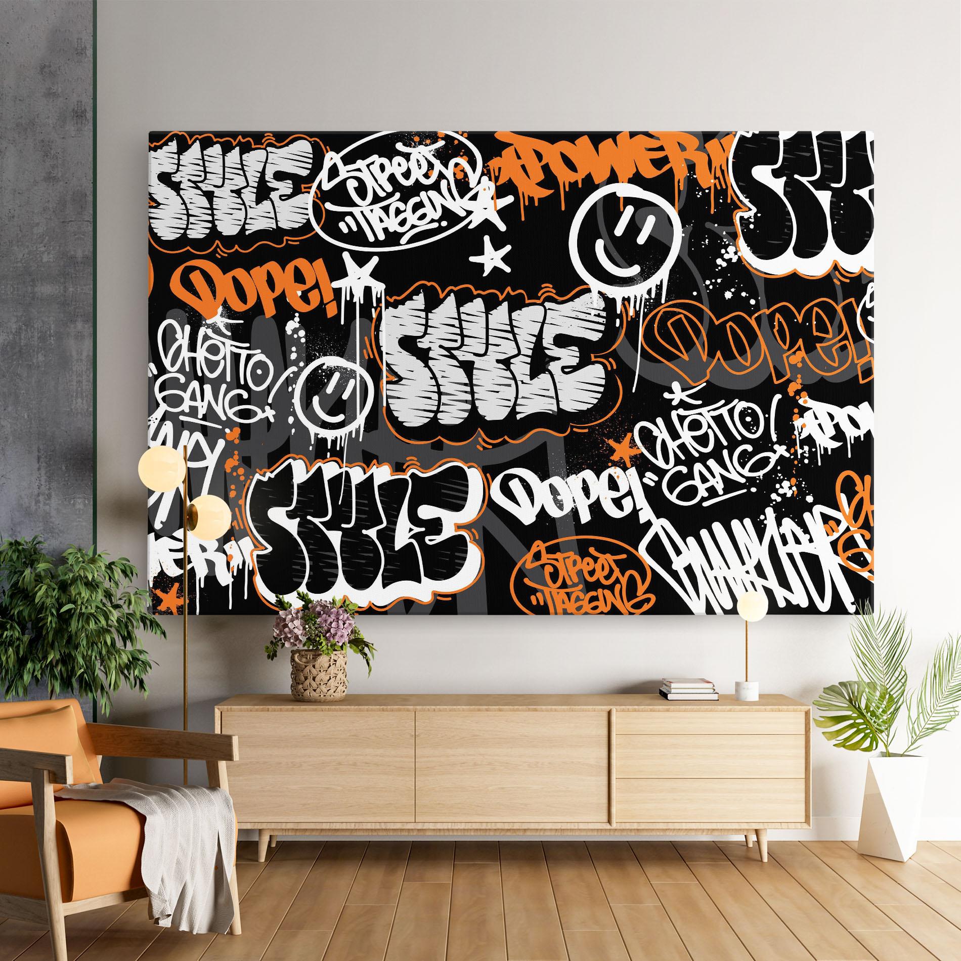 Leinwandbild Orange Black Graffiti mockup 9
