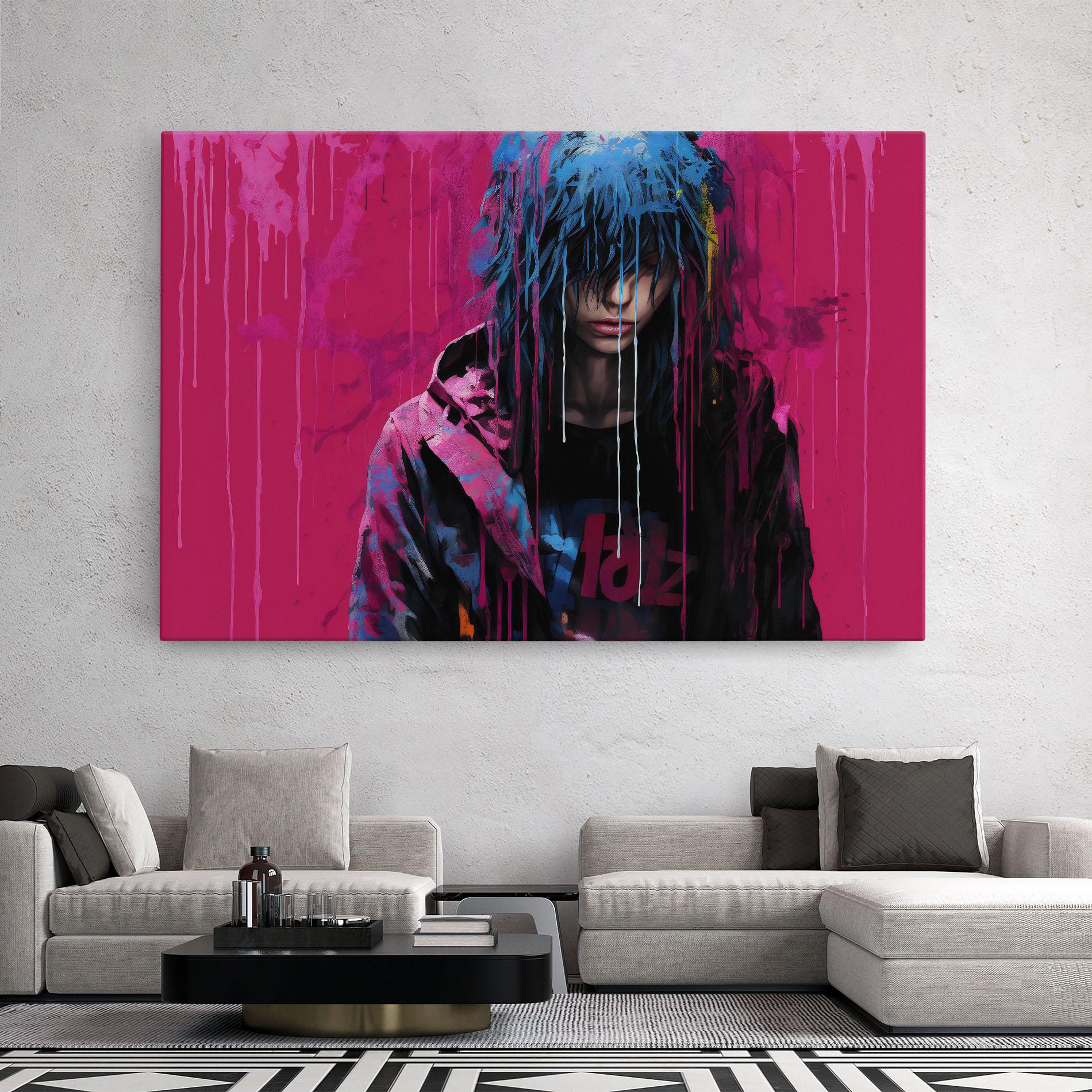 Leinwandbild Blue Pink Falling Paint mockup 2