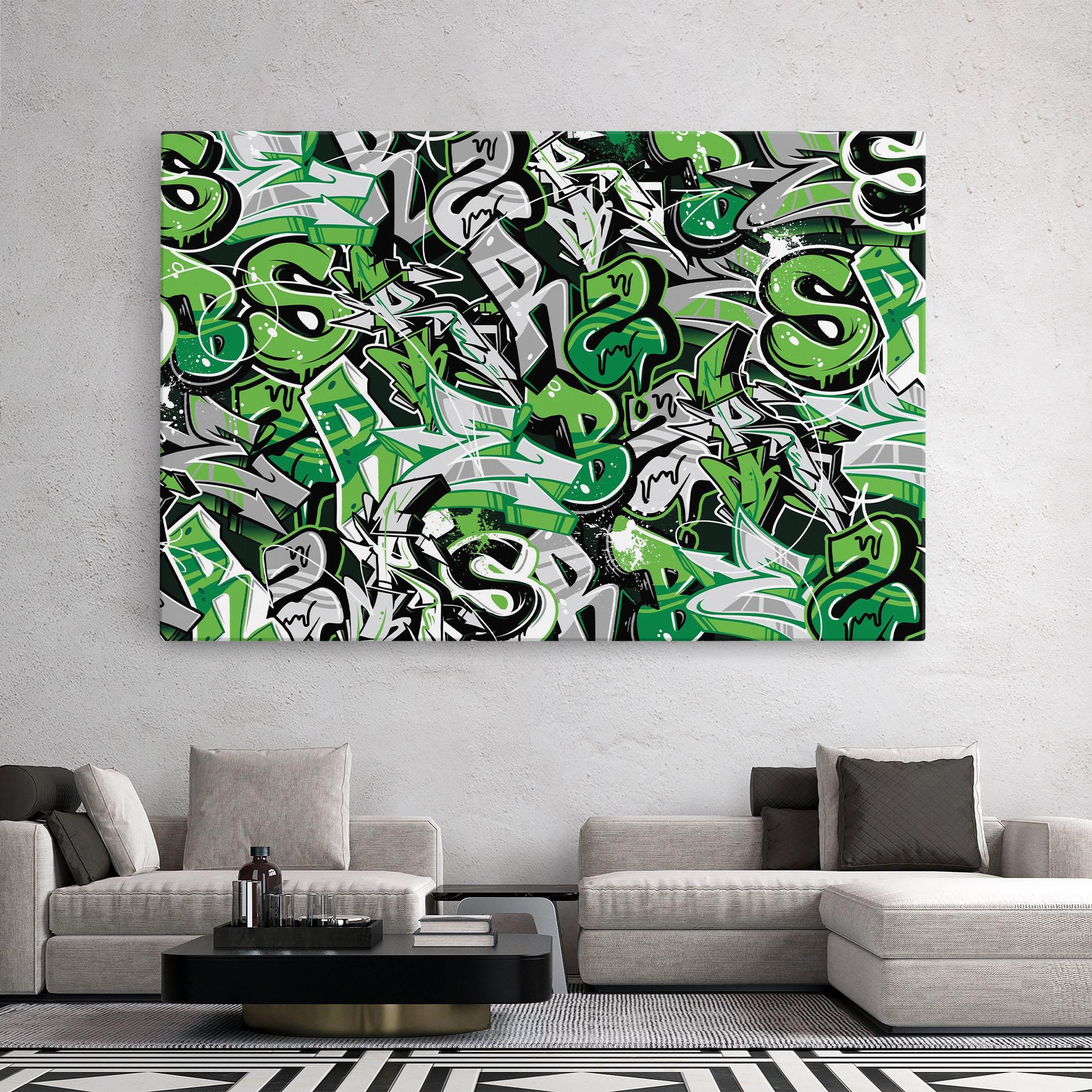Leinwandbild Green Graffiti Letters mockup 2
