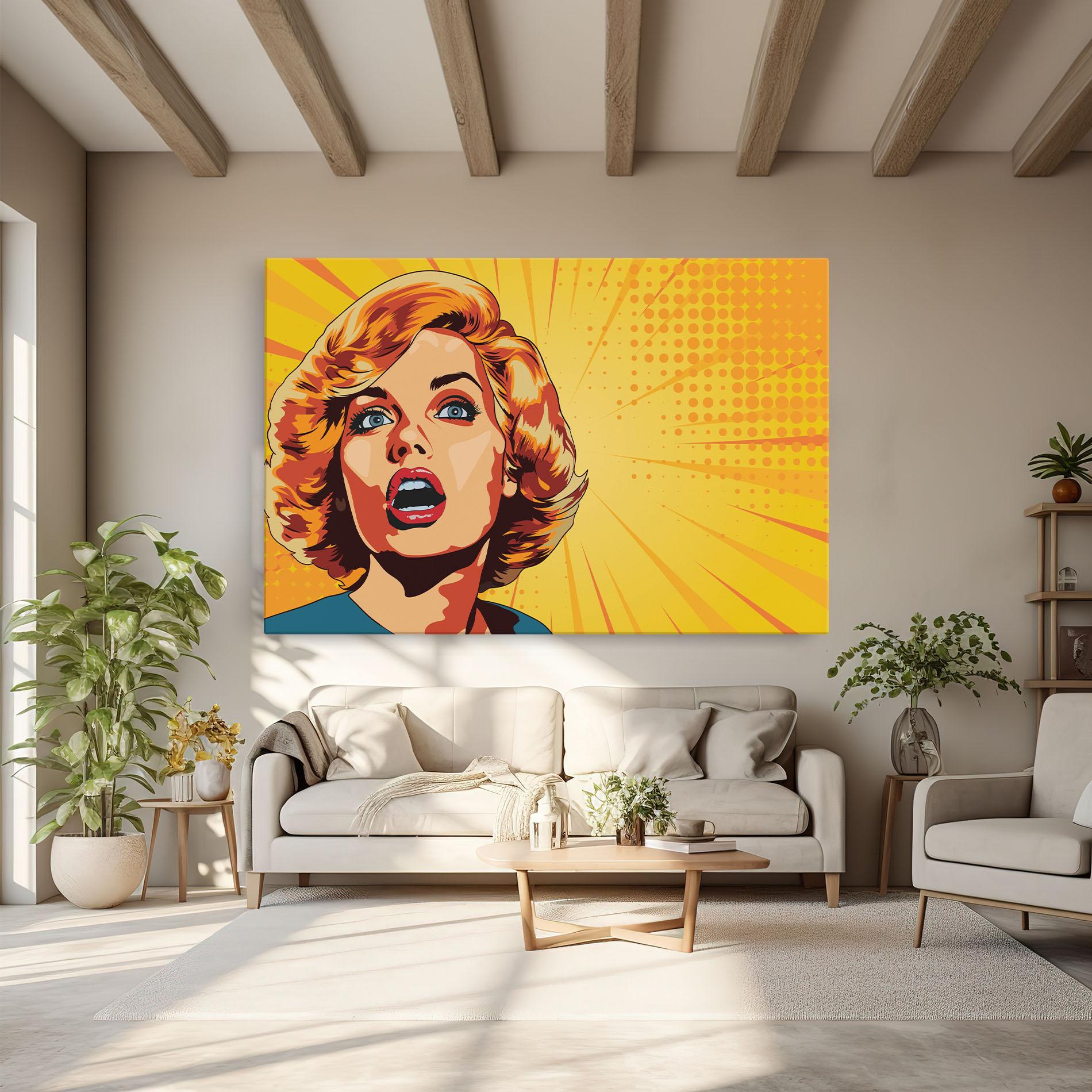Leinwandbild Surprised Blonde Lady mockup 6