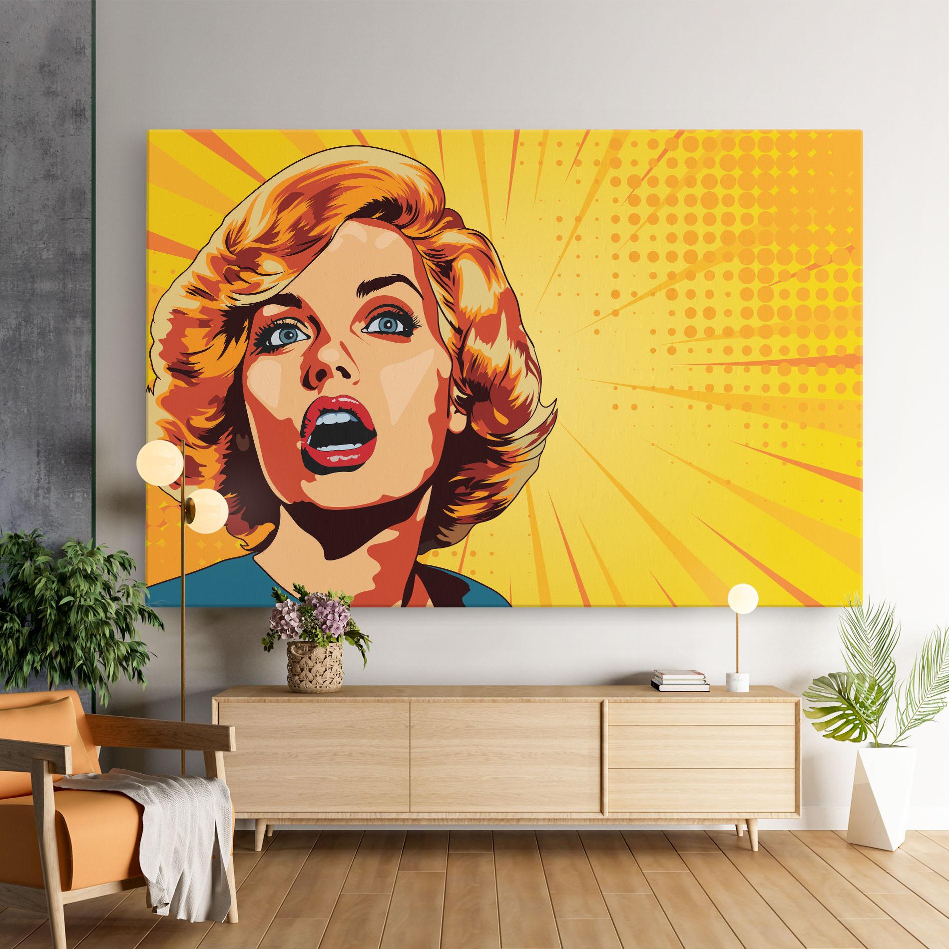 Leinwandbild Surprised Blonde Lady mockup 9