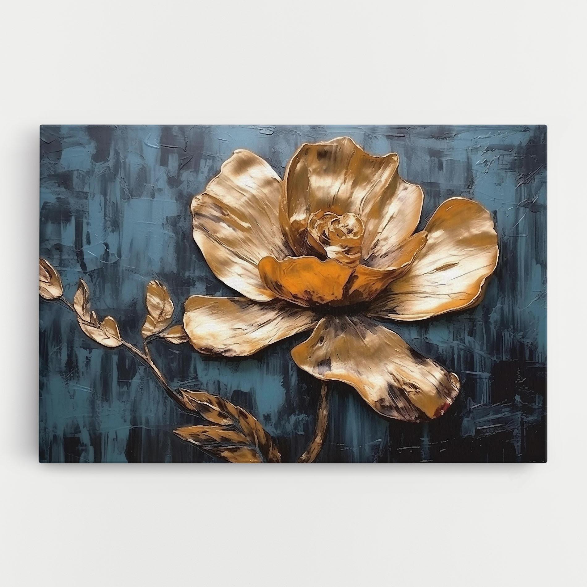 Leinwandbild Golden Rose On Blue mockup 0