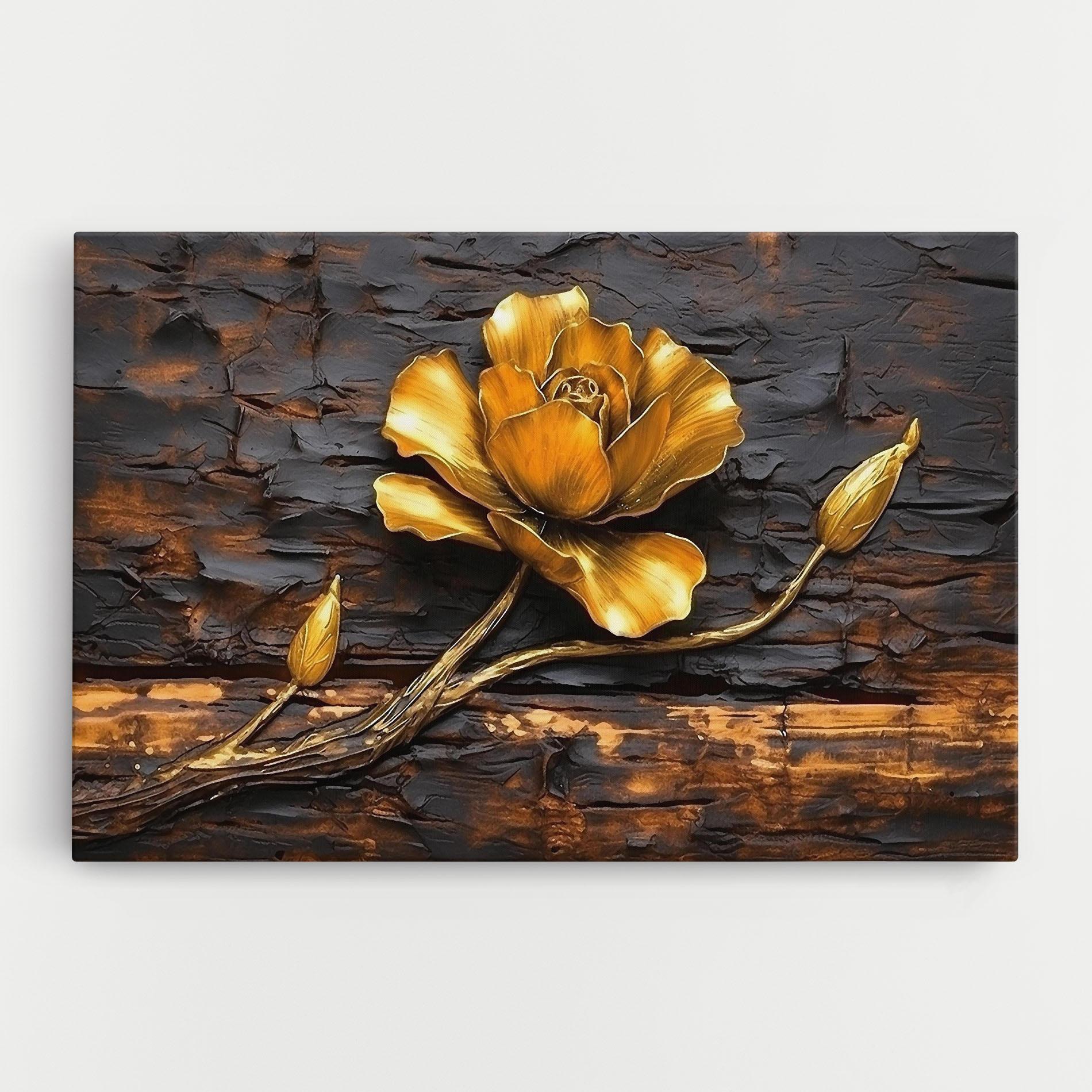 Leinwandbild Golden Rose On Wood mockup 0