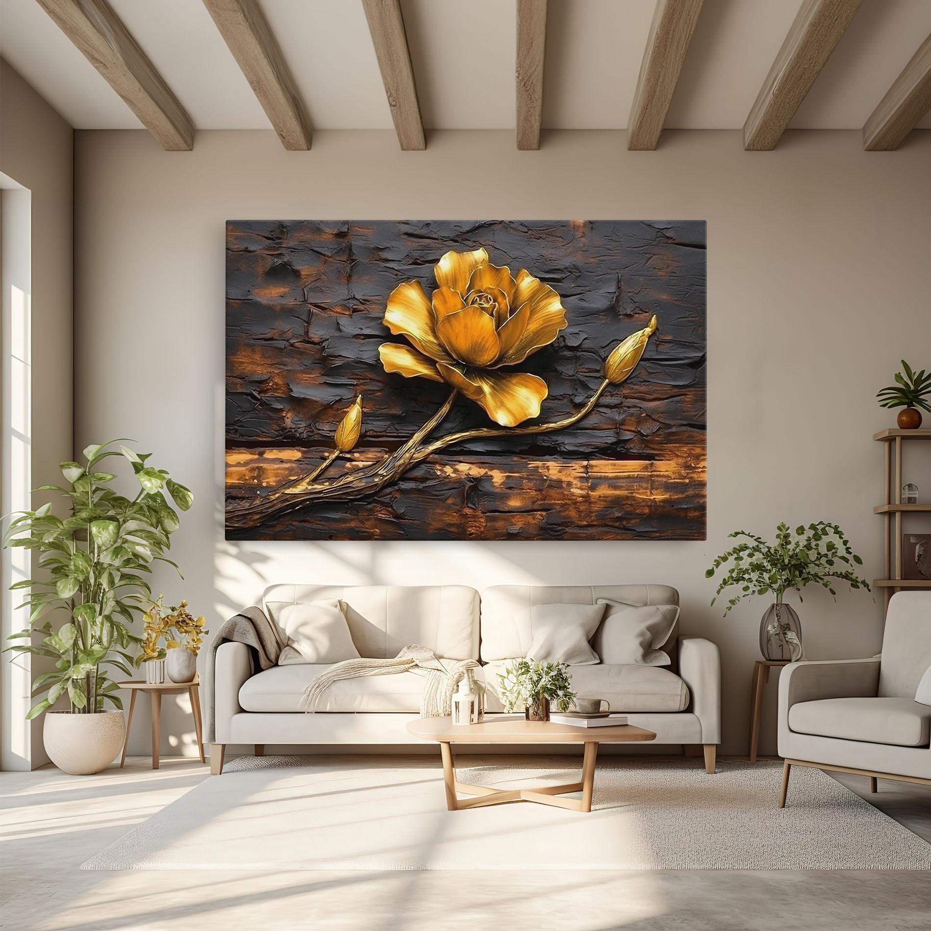 Leinwandbild Golden Rose On Wood mockup 6
