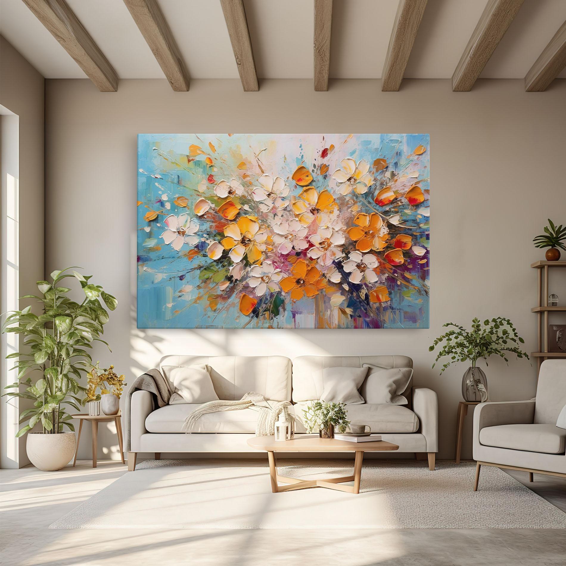 Leinwandbild Pretty Flowers On Blue mockup 6