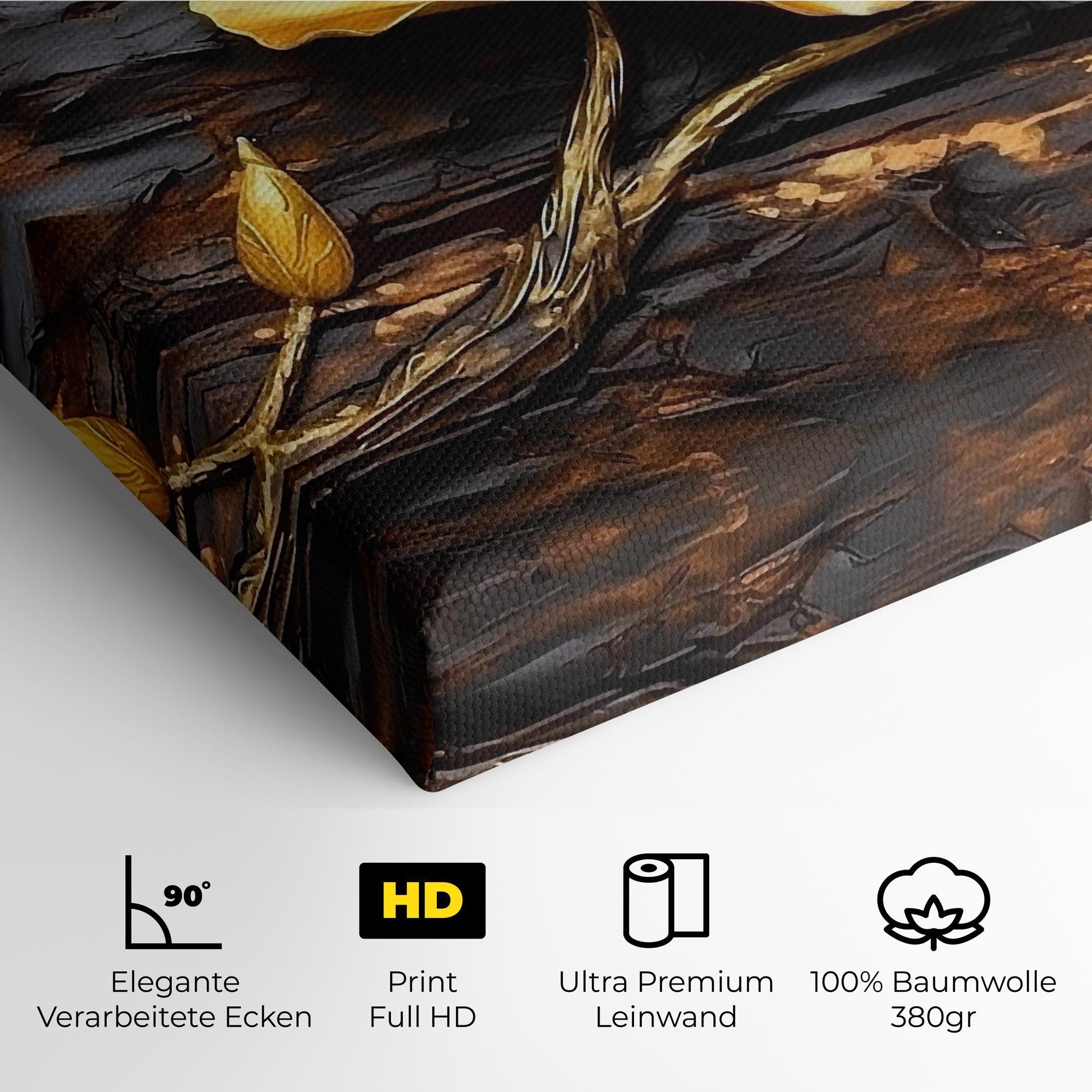 Leinwandbild Golden Rose On Wood mockup 4