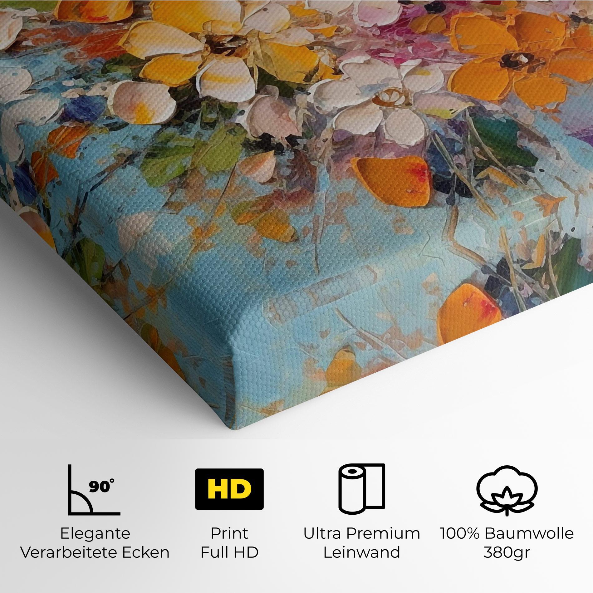Leinwandbild Pretty Flowers On Blue mockup 4