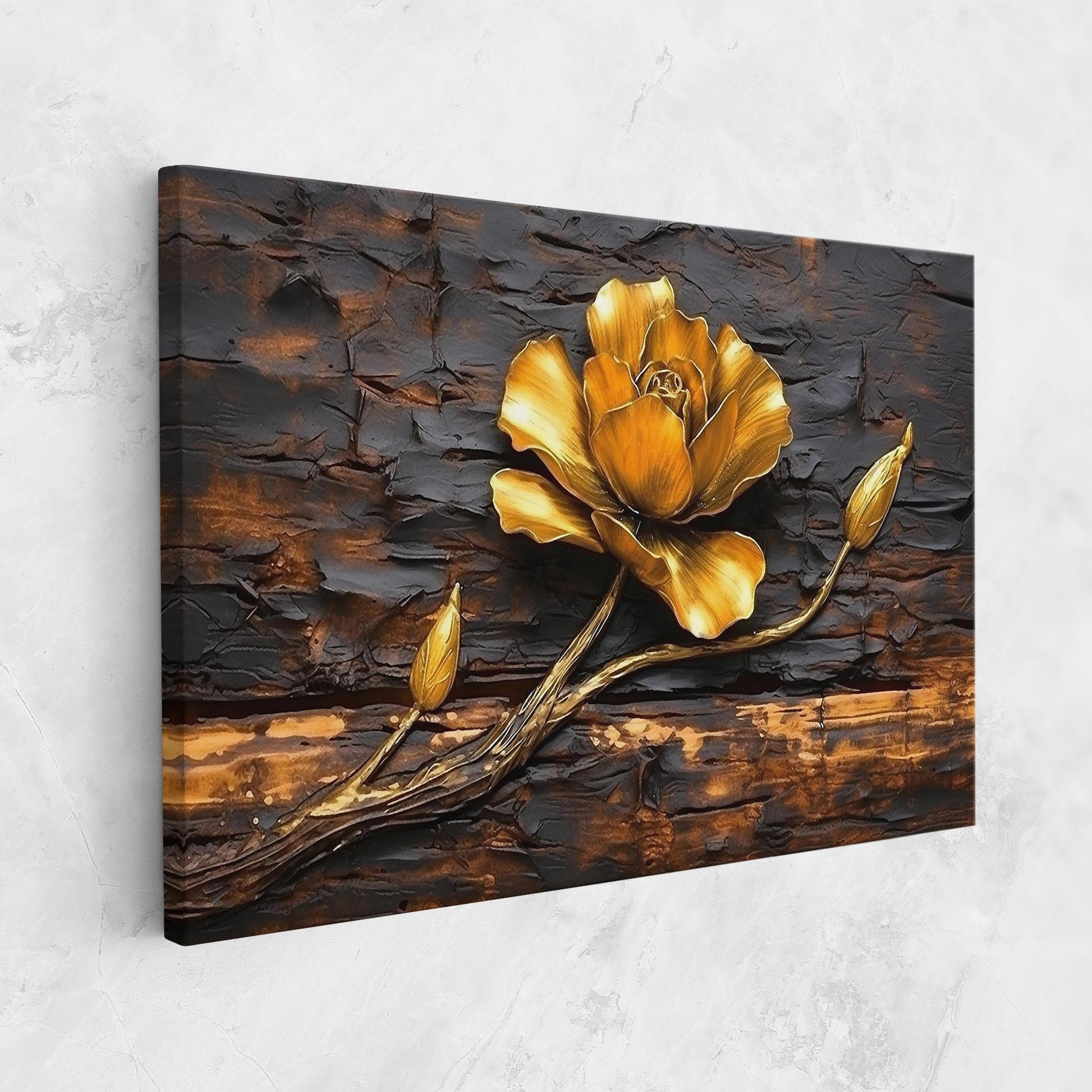 Leinwandbild Golden Rose On Wood mockup 1