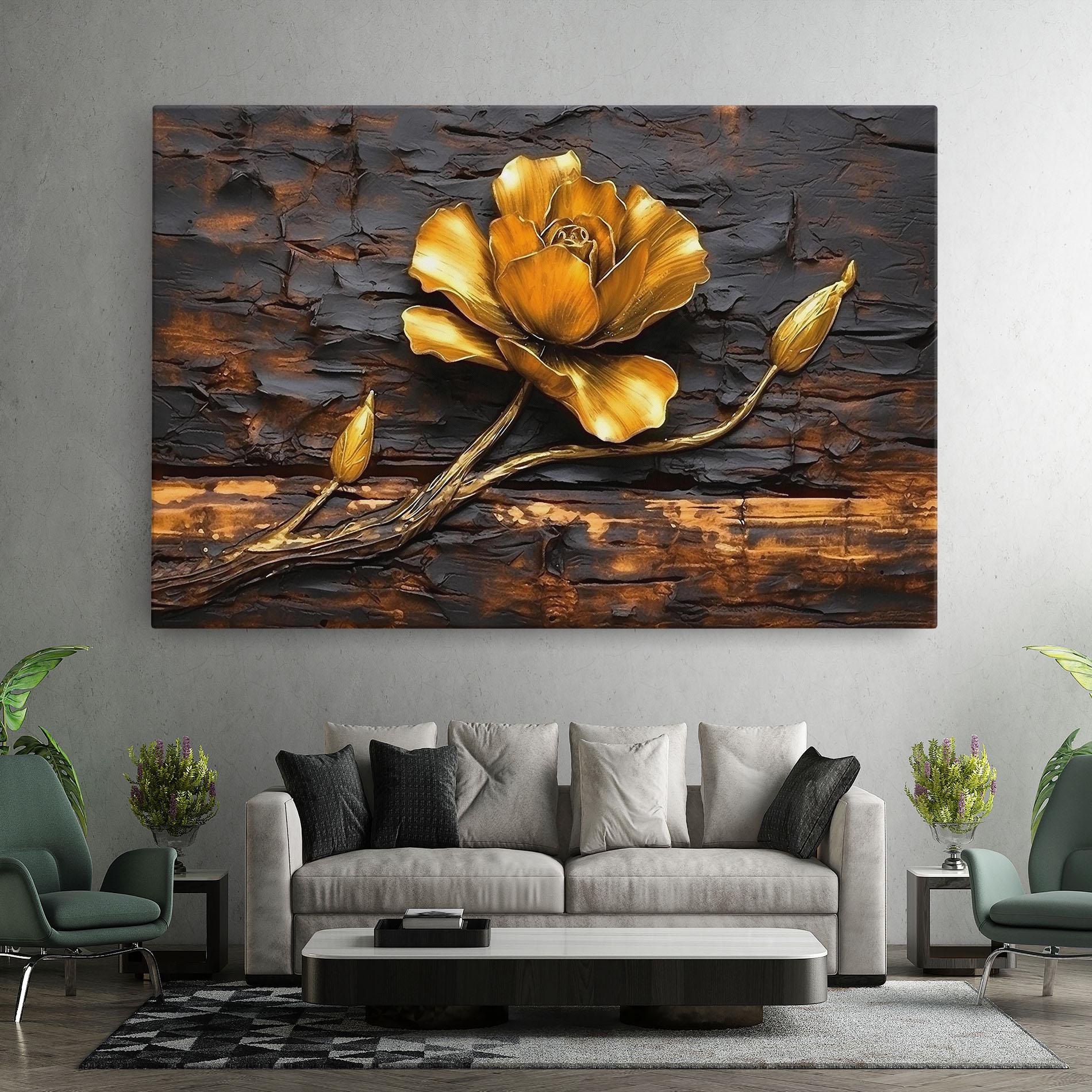 Leinwandbild Golden Rose On Wood mockup 7