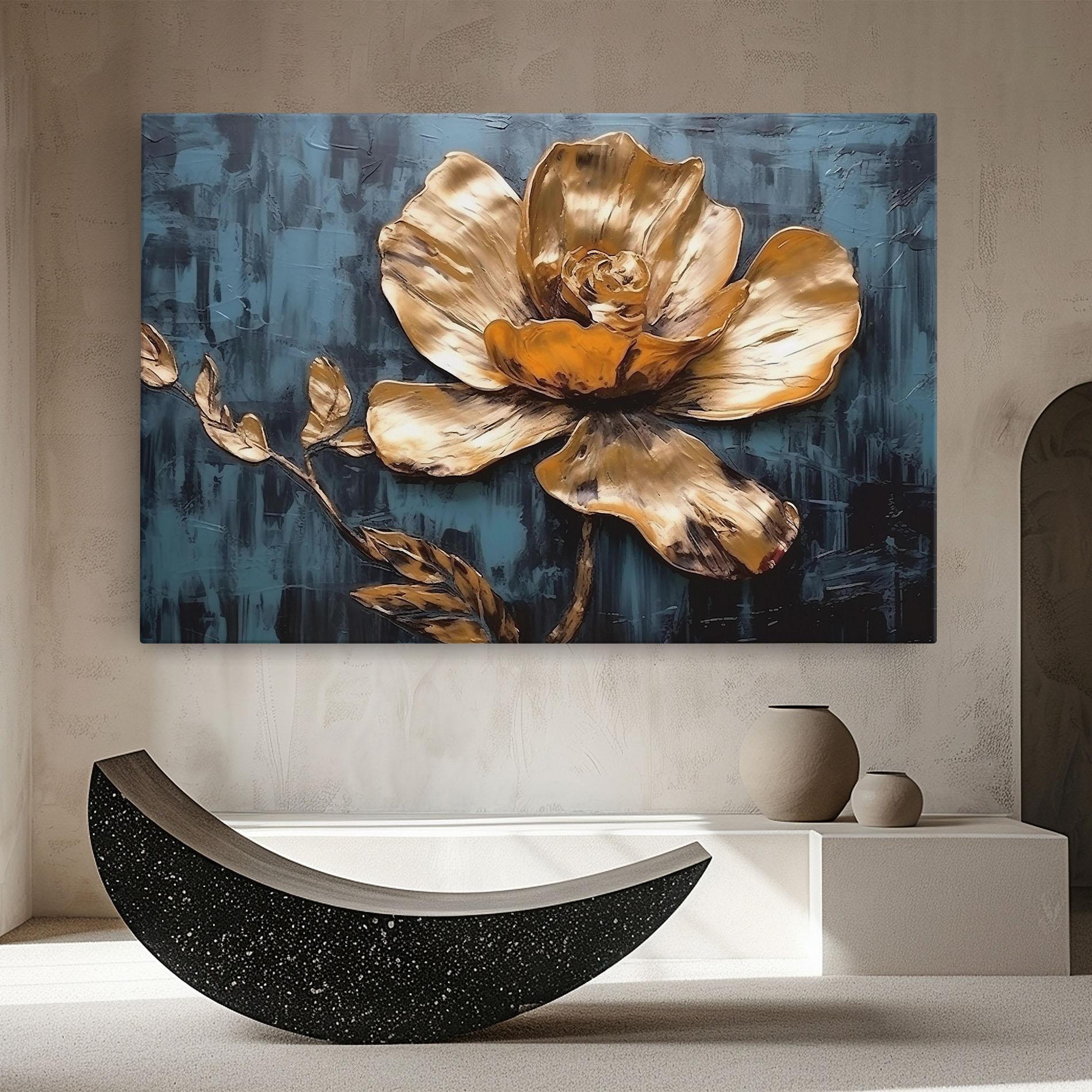 Leinwandbild Golden Rose On Blue mockup 8