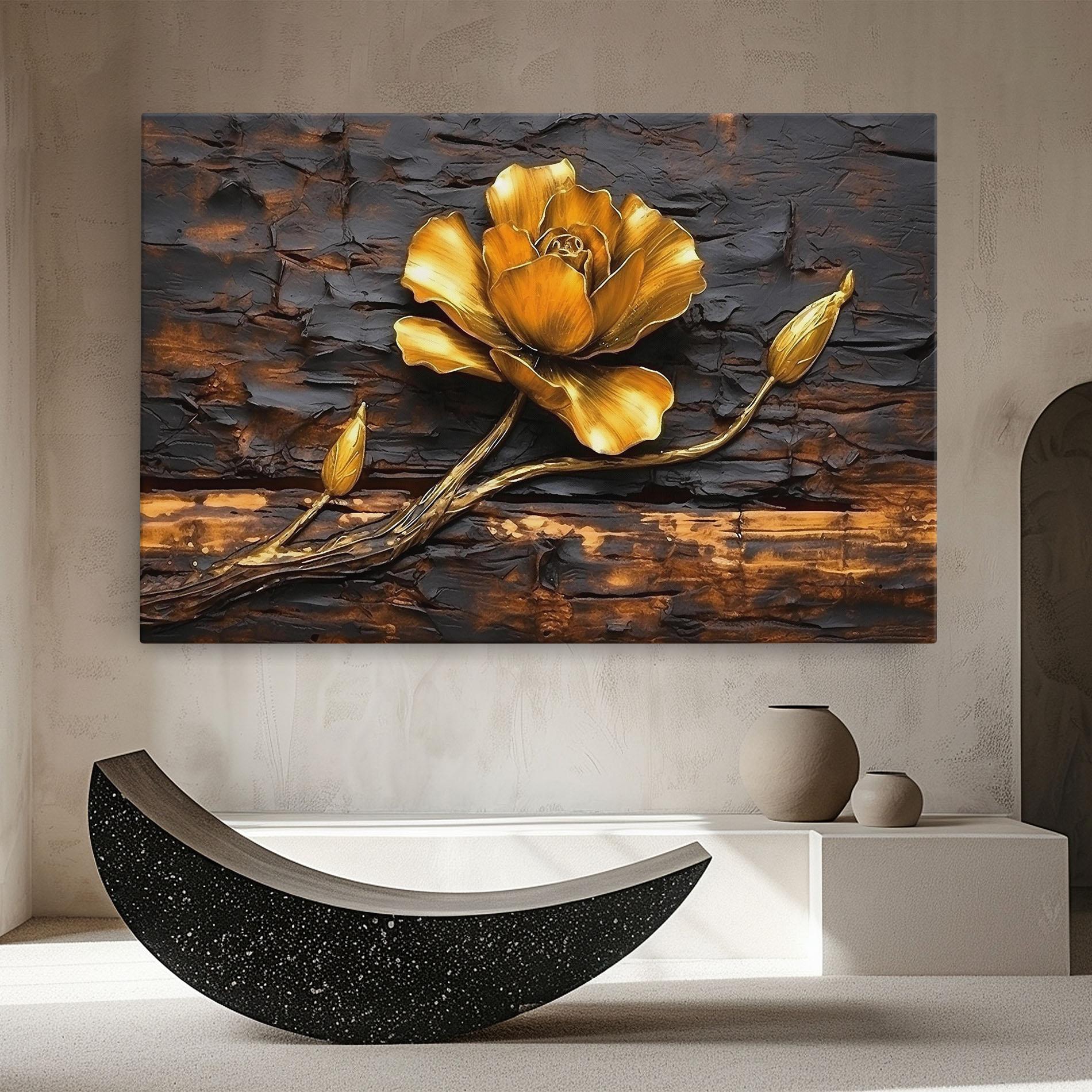 Leinwandbild Golden Rose On Wood mockup 8
