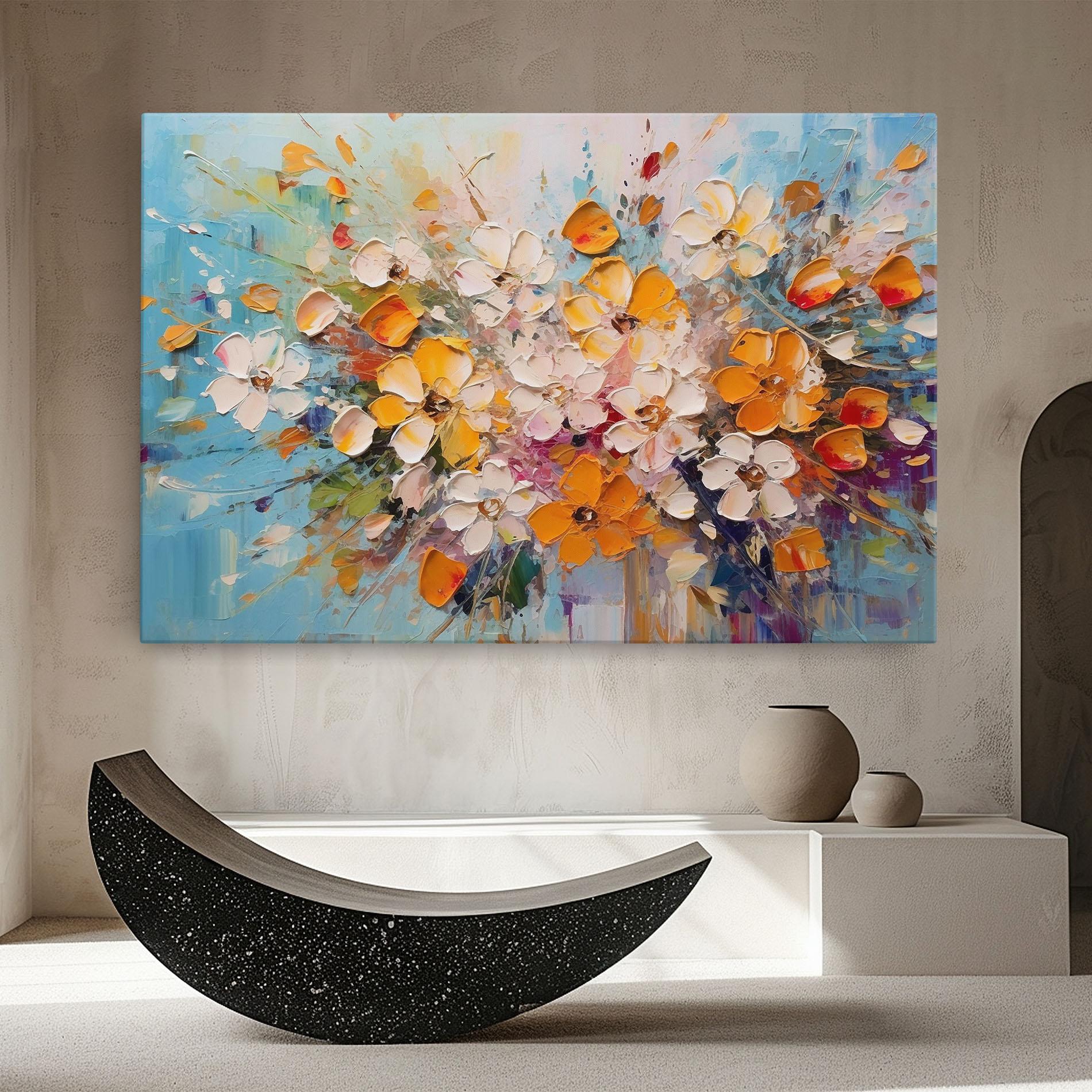 Leinwandbild Pretty Flowers On Blue mockup 8