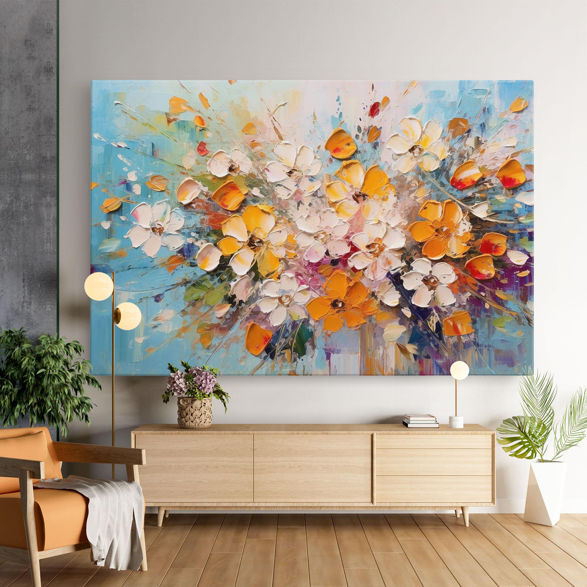 Leinwandbild Pretty Flowers On Blue mockup 9