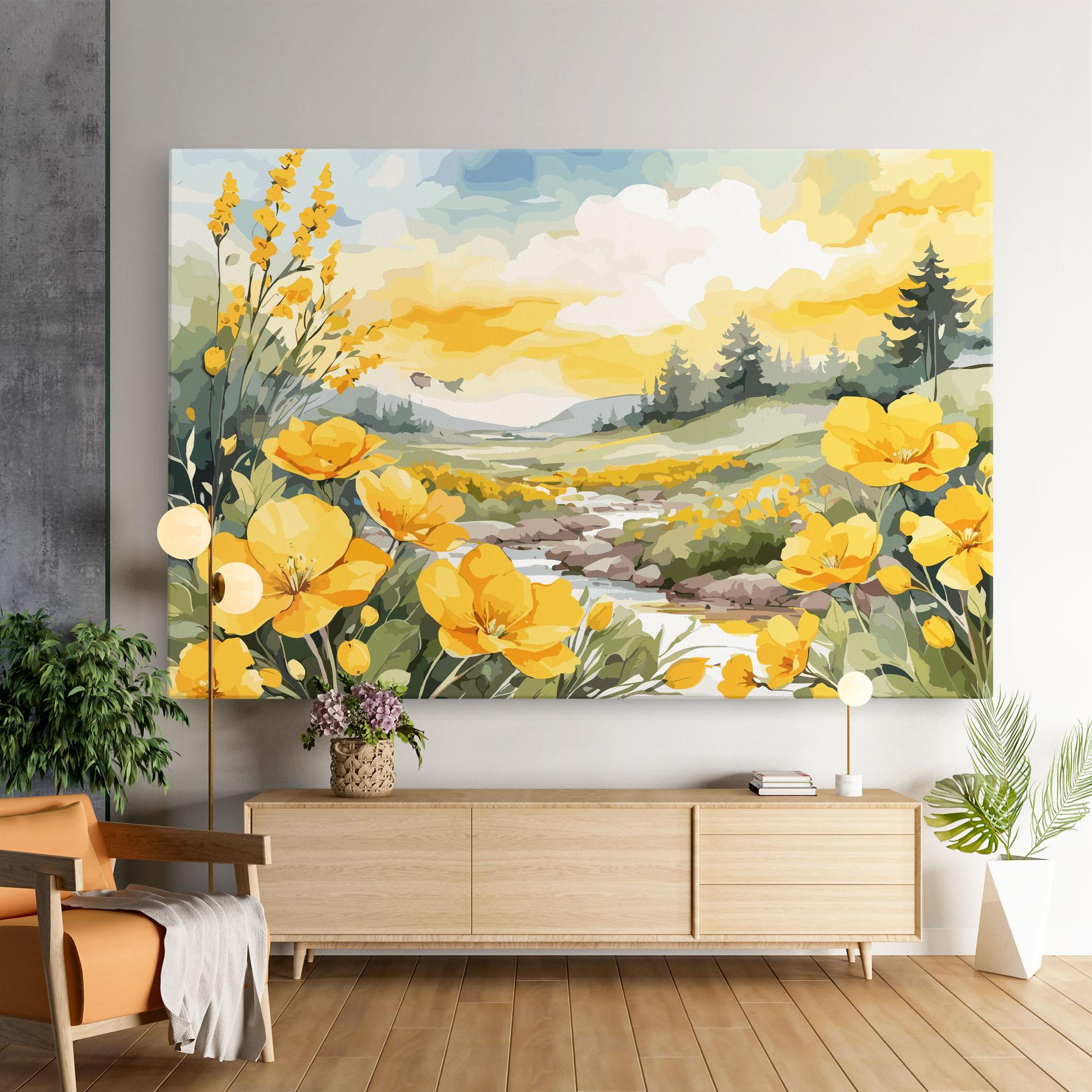 Leinwandbild Yellow View Flower mockup 9