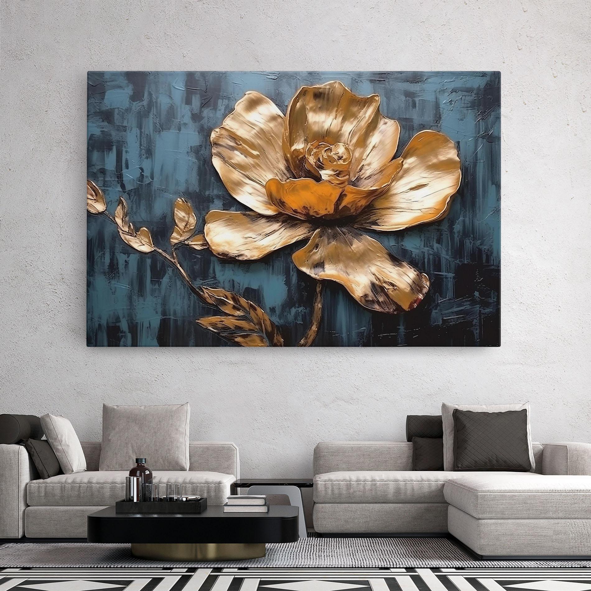 Leinwandbild Golden Rose On Blue mockup 2