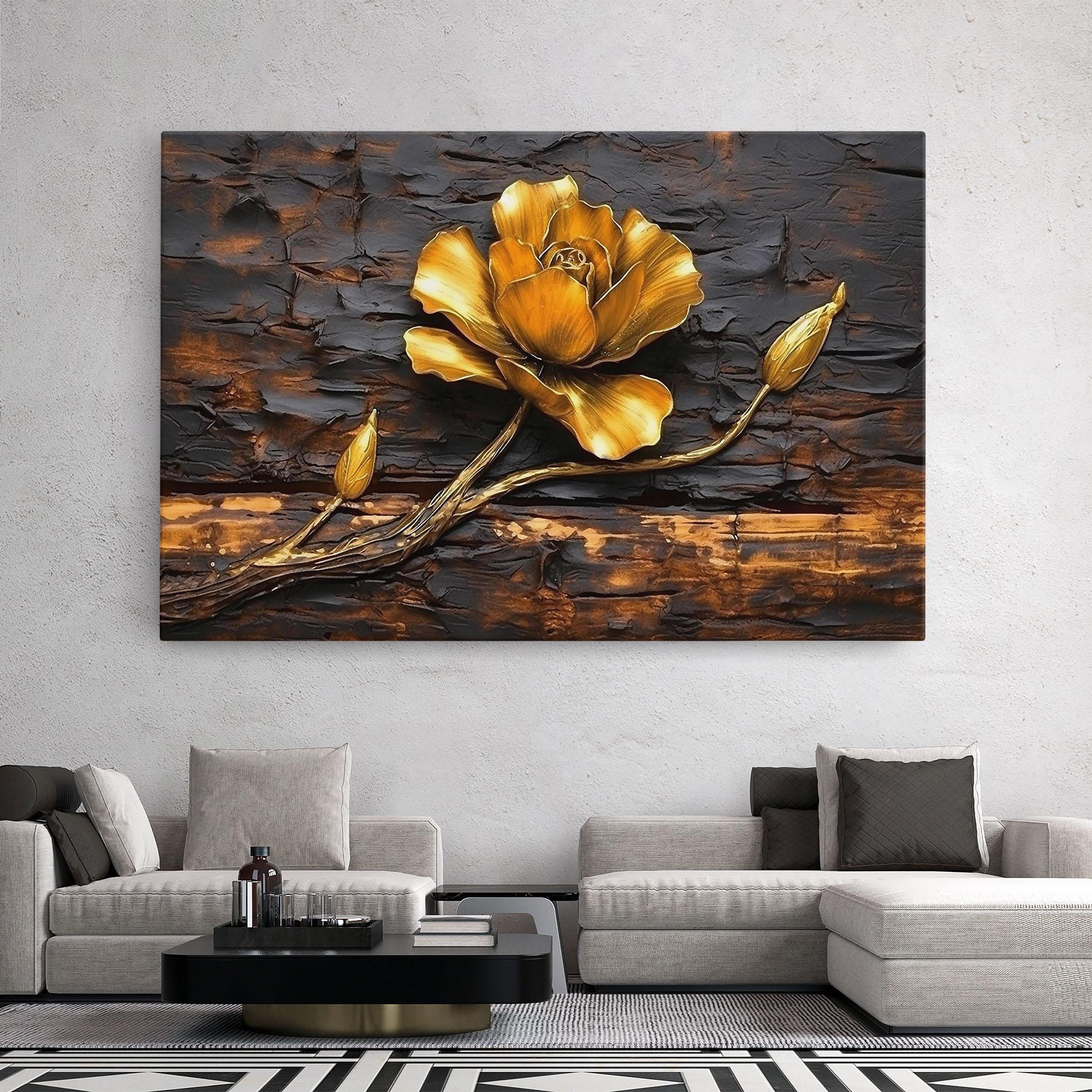Leinwandbild Golden Rose On Wood mockup 2
