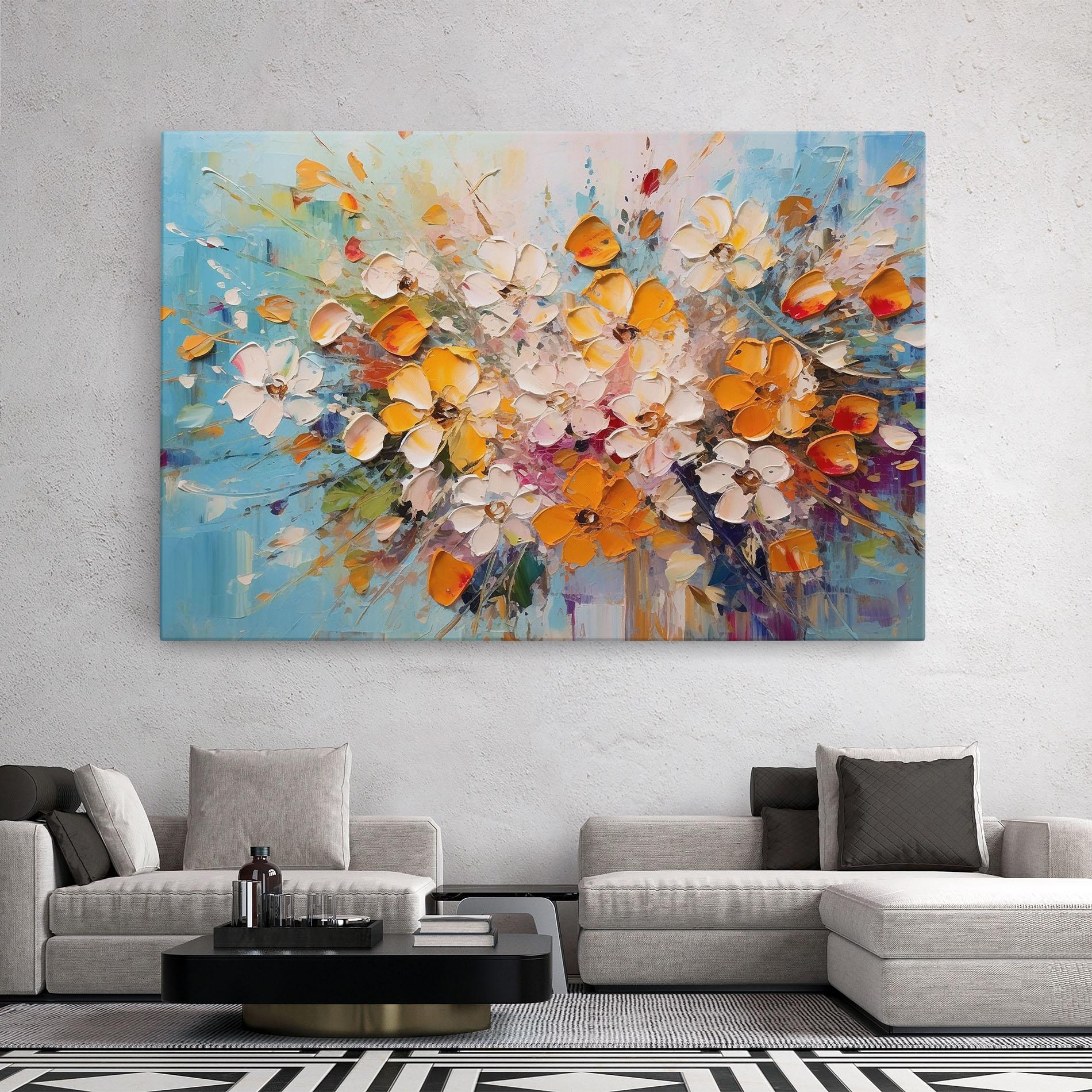 Leinwandbild Pretty Flowers On Blue mockup 2