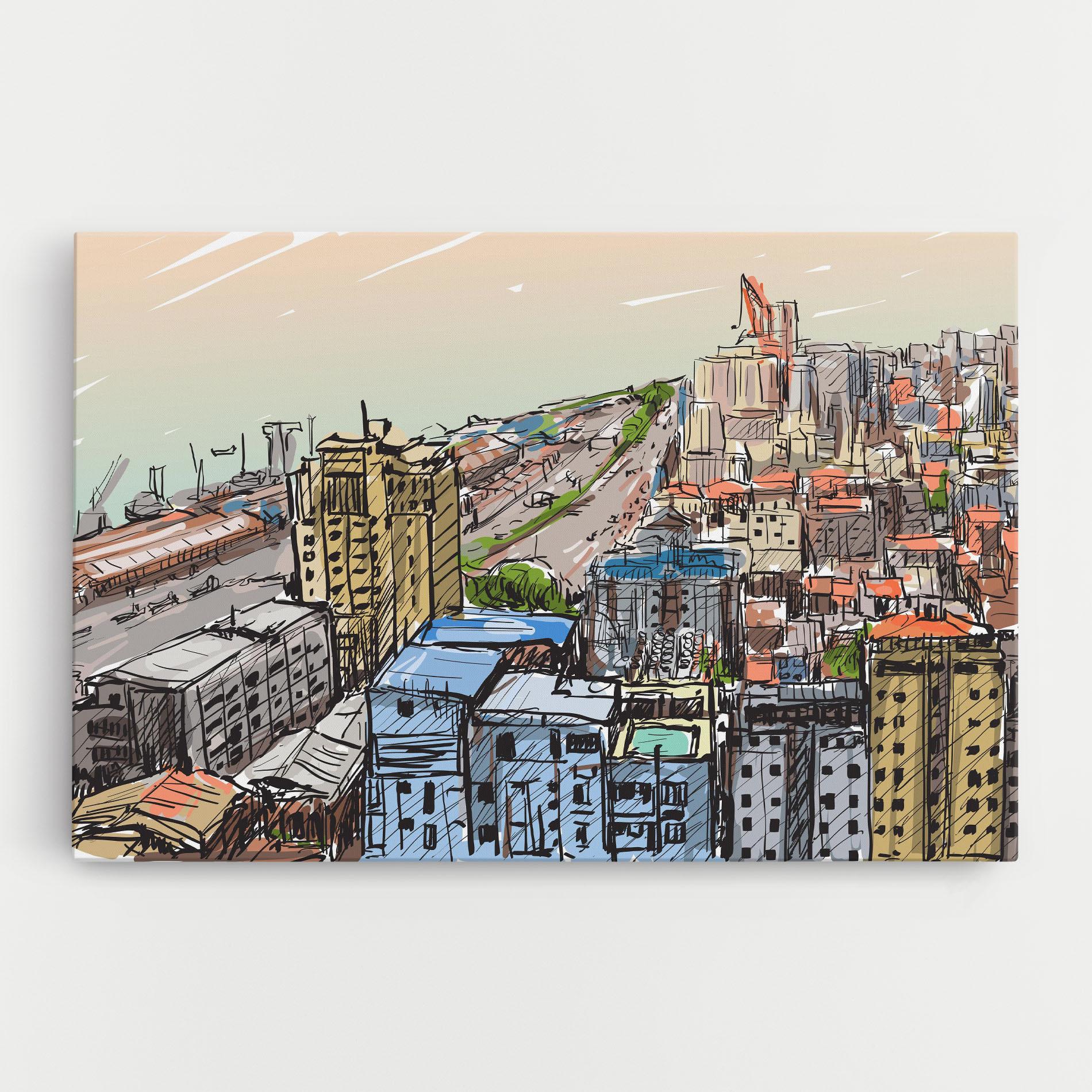 Leinwandbild Colorful City Drawing mockup 0