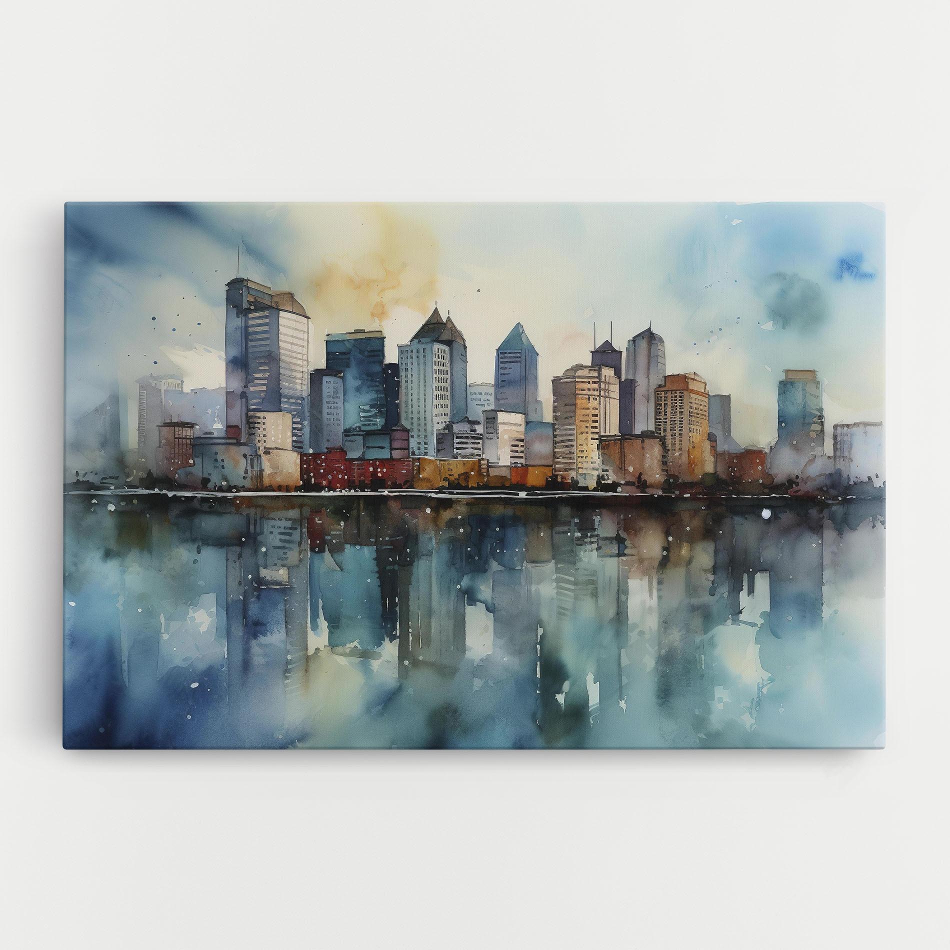 Leinwandbild Watercolor City Skyline mockup 0