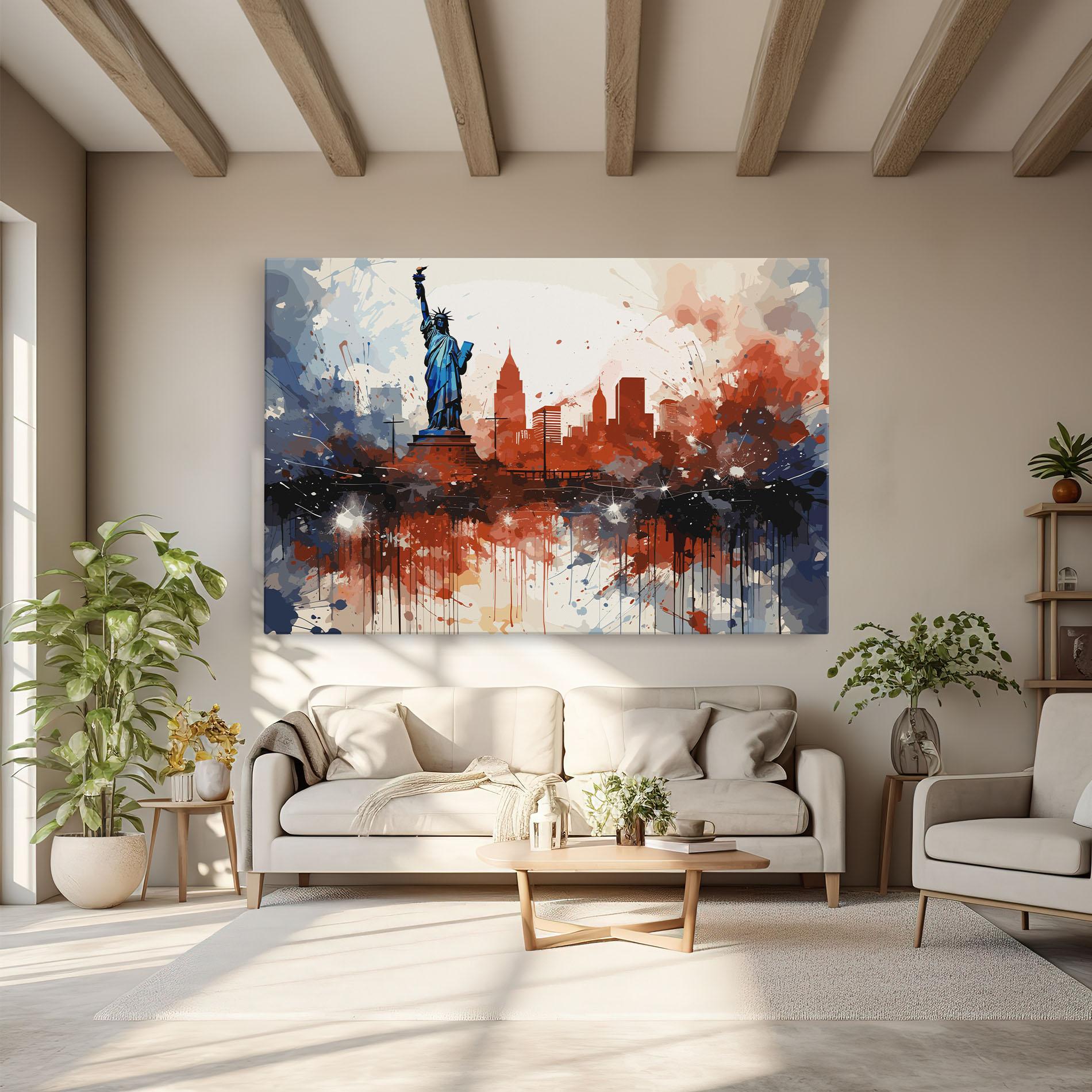 Leinwandbild Red Blue Liberty Statue mockup 6