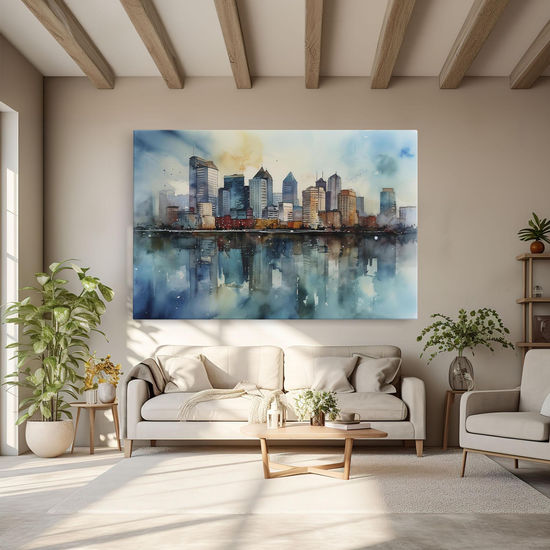 Leinwandbild Watercolor City Skyline mockup 6