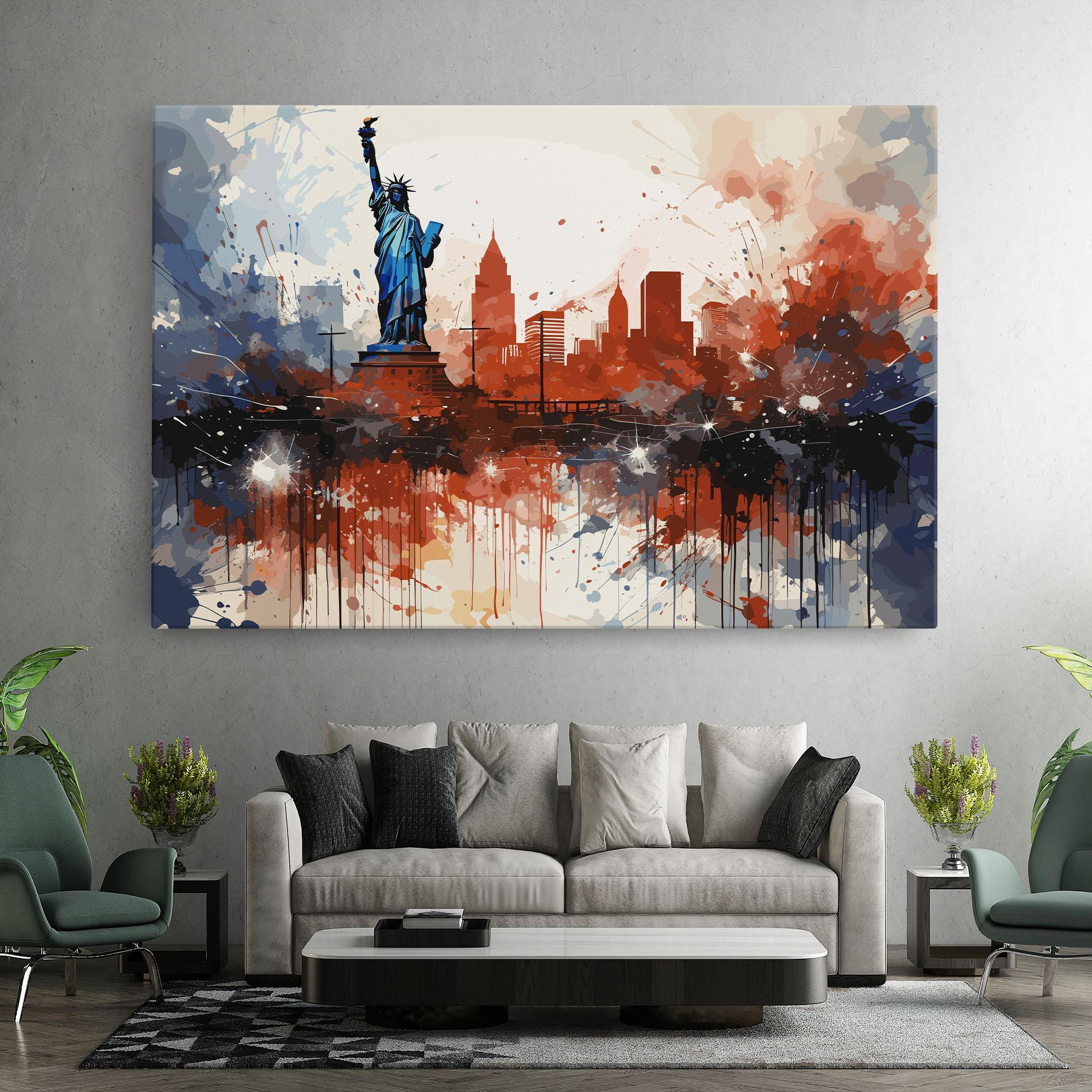 Leinwandbild Red Blue Liberty Statue mockup 7