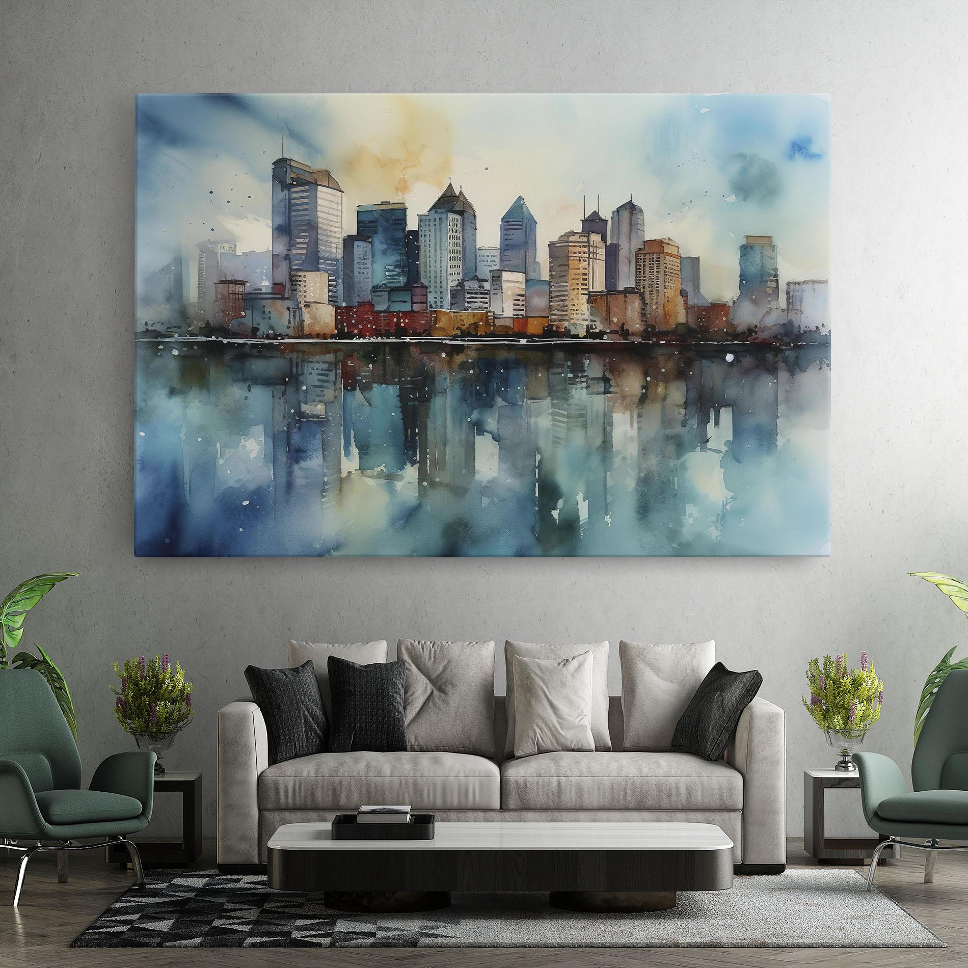 Leinwandbild Watercolor City Skyline mockup 7
