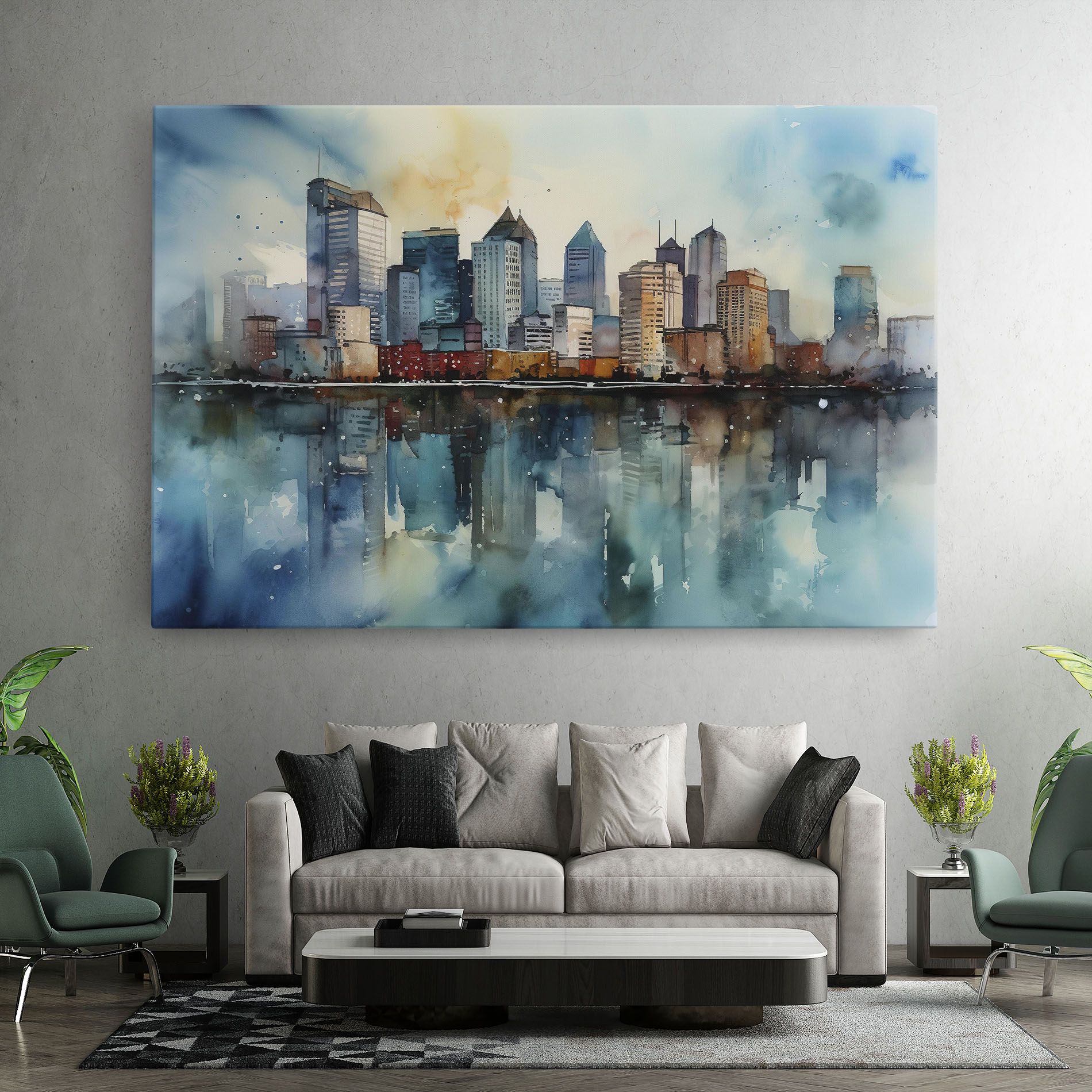 Watercolor City Skyline mockup 7