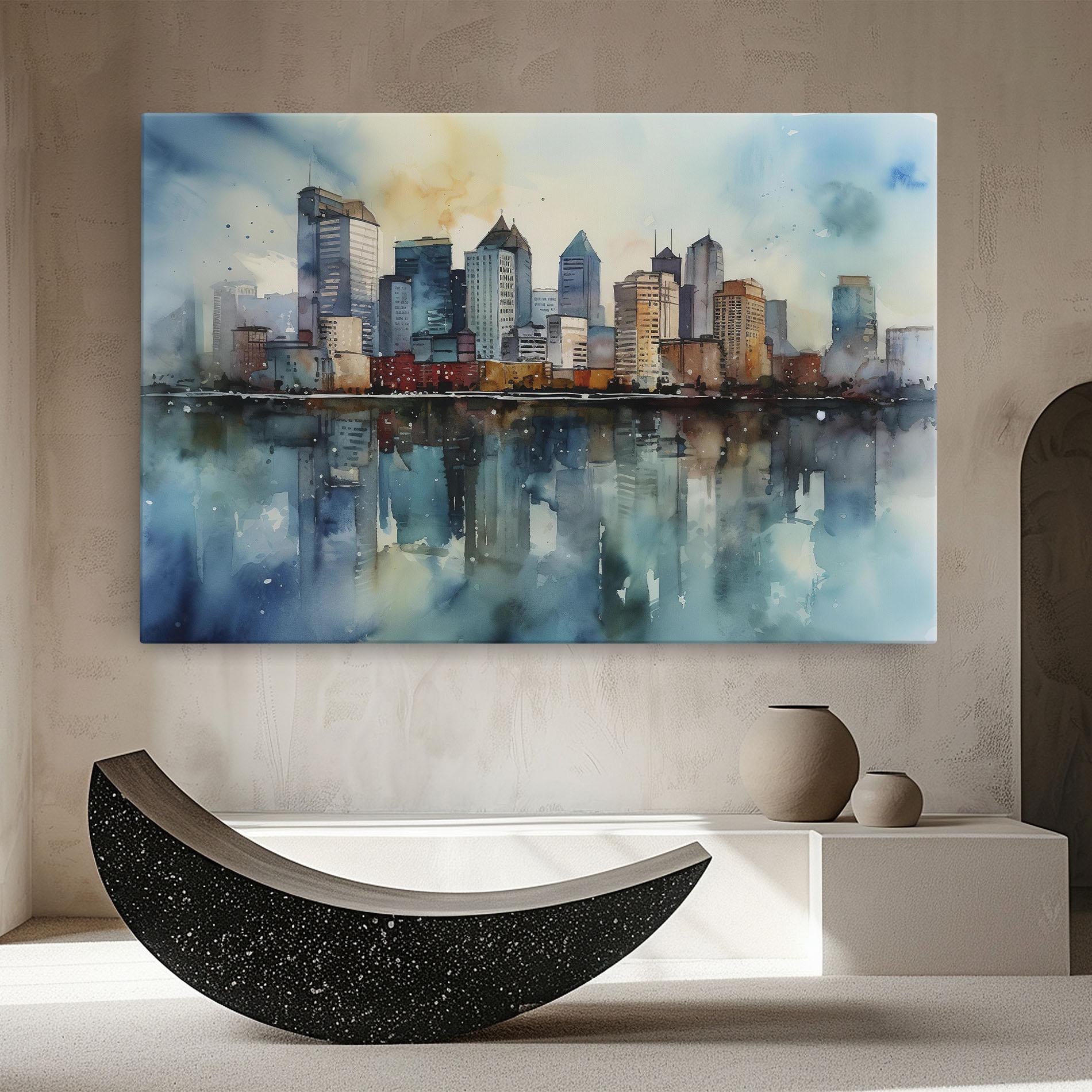 Leinwandbild Watercolor City Skyline mockup 8