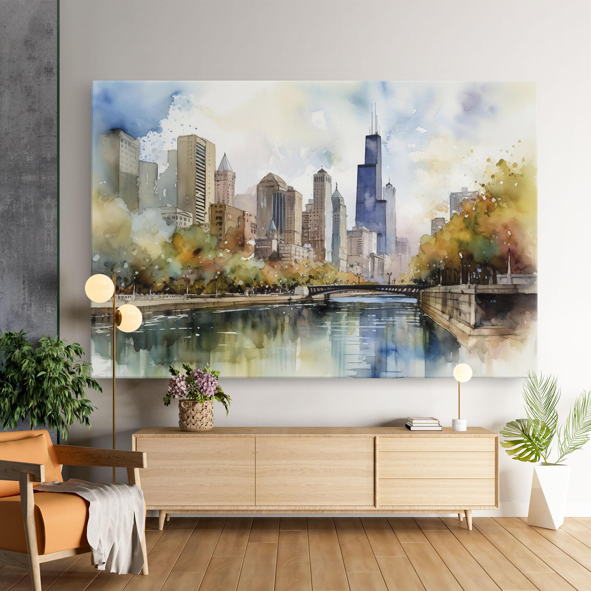 Leinwandbild City Skyline Painting mockup 9
