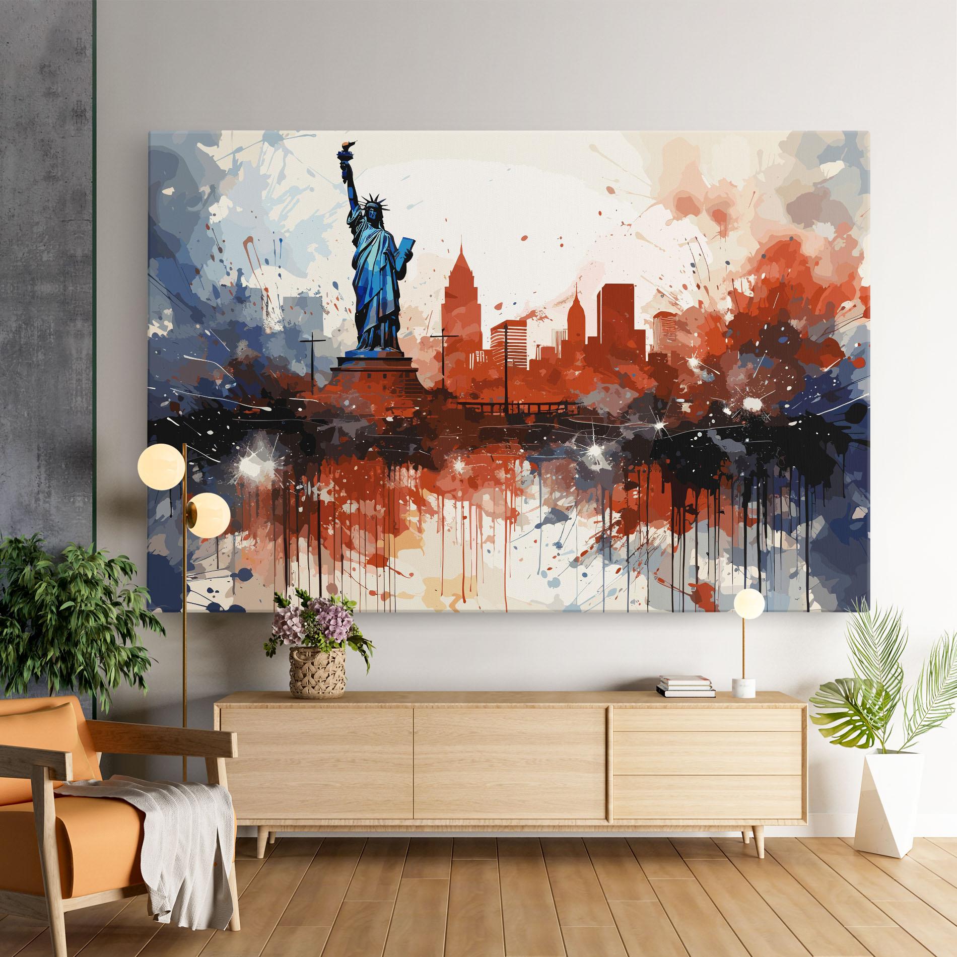 Leinwandbild Red Blue Liberty Statue mockup 9