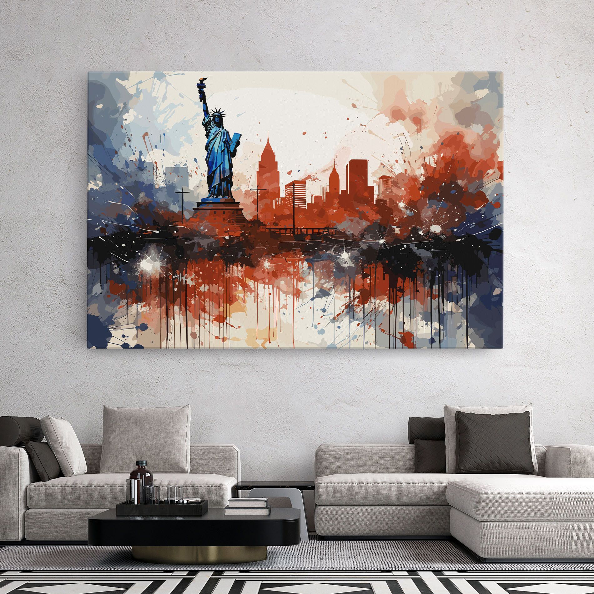 Red Blue Liberty Statue mockup 2
