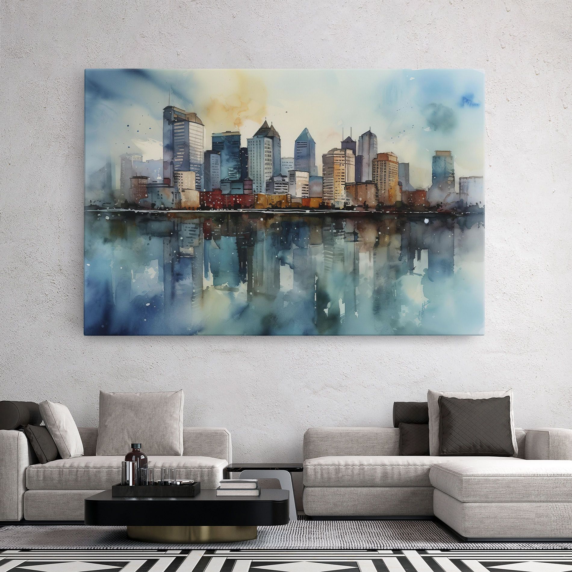 Watercolor City Skyline mockup 2