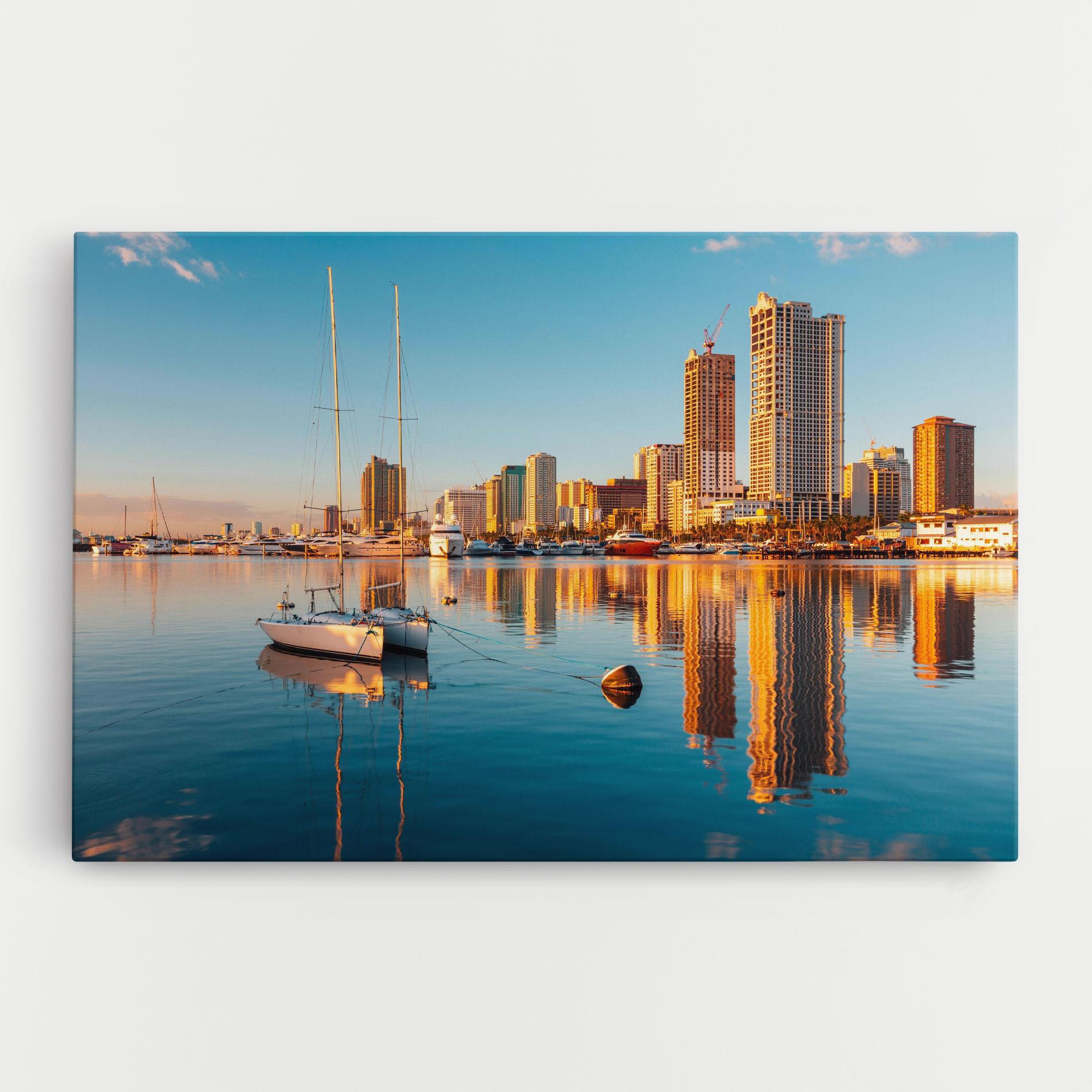 Leinwandbild Skyscrapers Water mockup 0