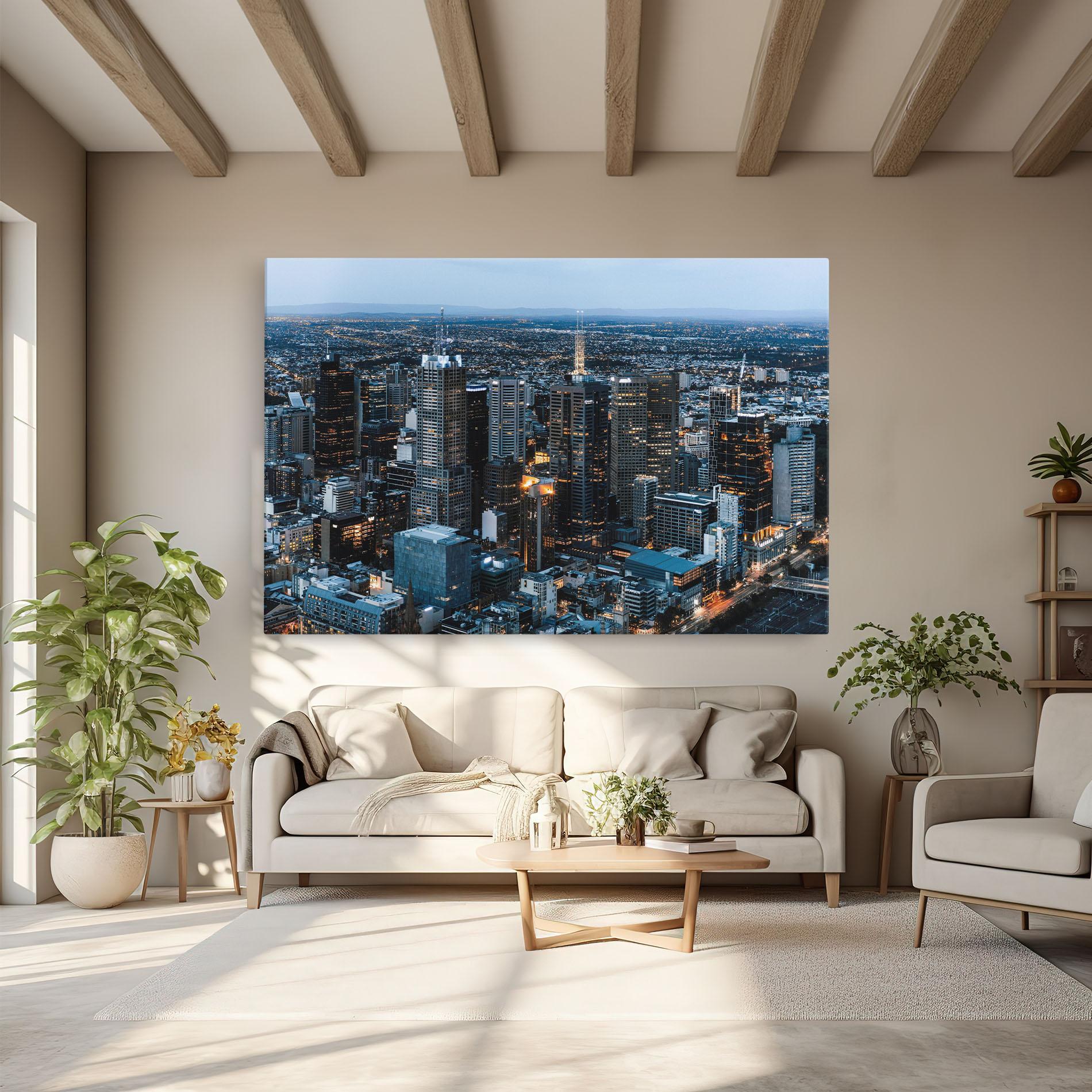 Leinwandbild Yellow Lights Skyline mockup 6