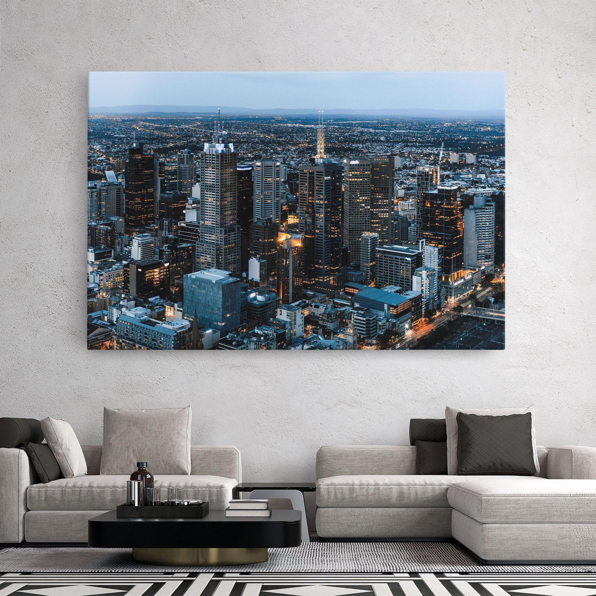 Leinwandbild Yellow Lights Skyline mockup 2