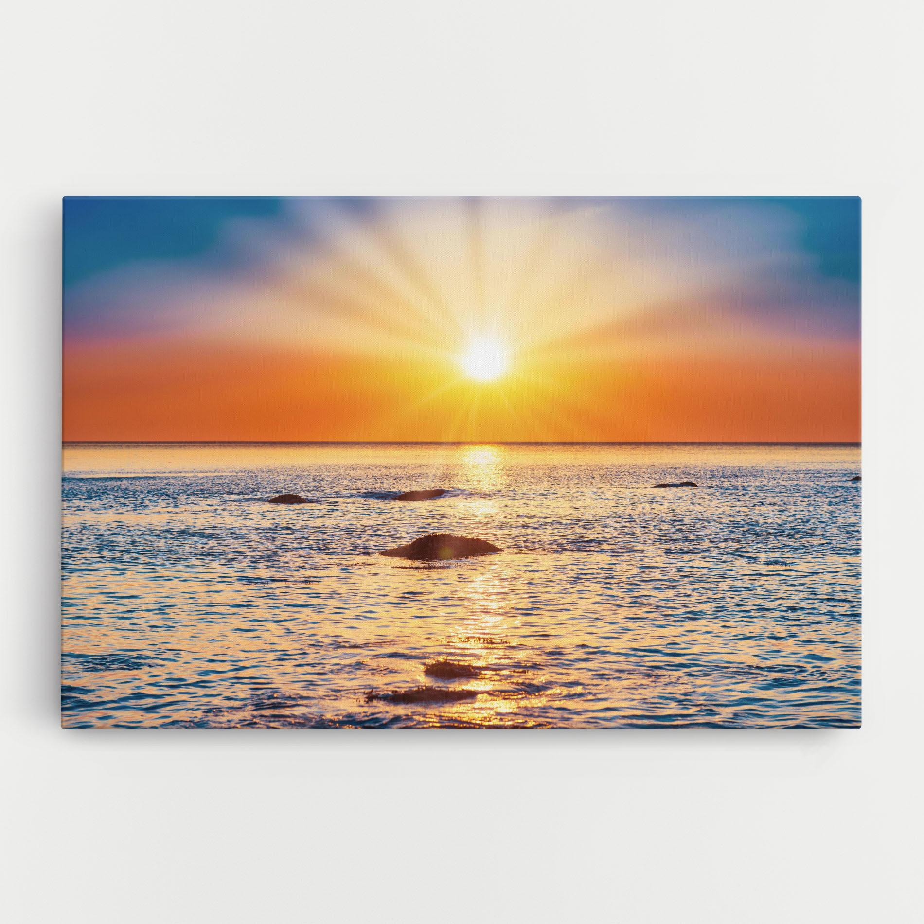Leinwandbild Sunset Beach Rocks mockup 0